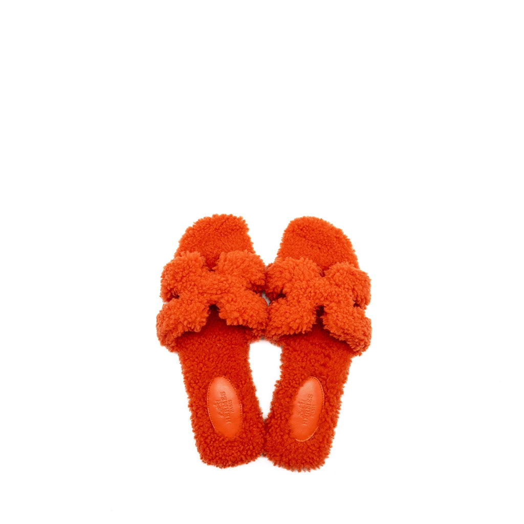 HERMES ORAN SANDALS SHEARLING ORANGE