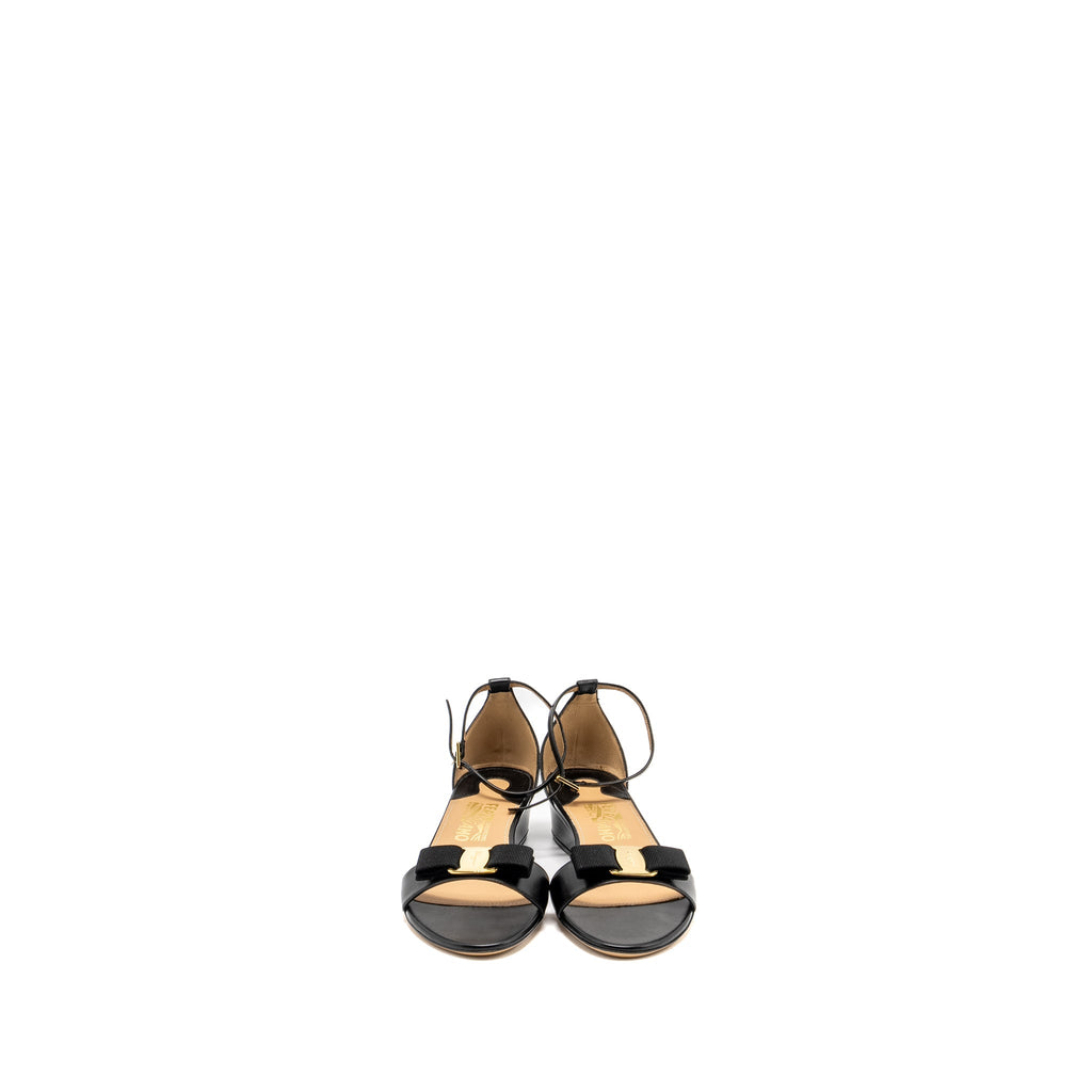 SALVATORE FERRAGAMO MARGOT VARA BOW SANDALS BLACK LGHW