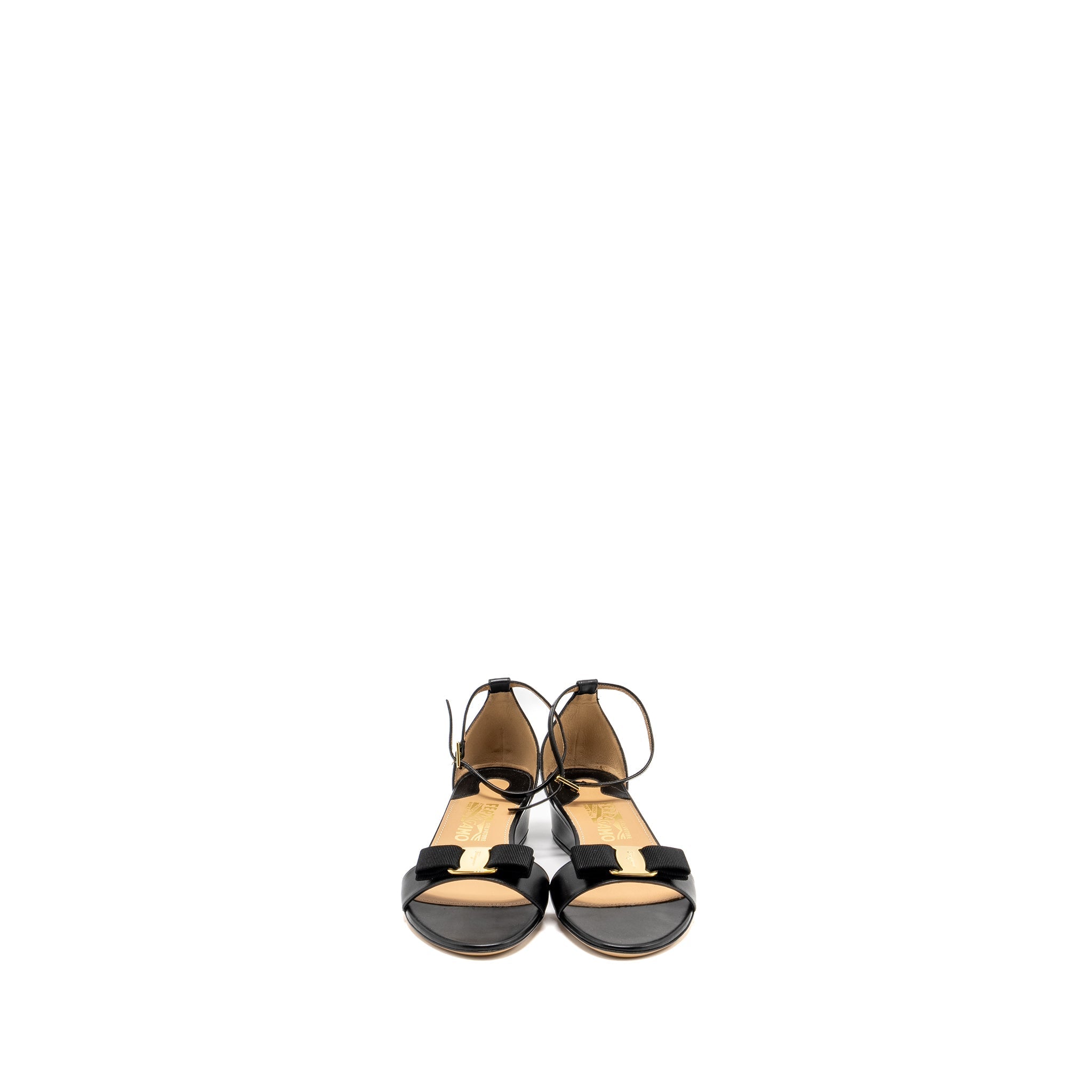 SALVATORE FERRAGAMO MARGOT VARA BOW SANDALS BLACK LGHW