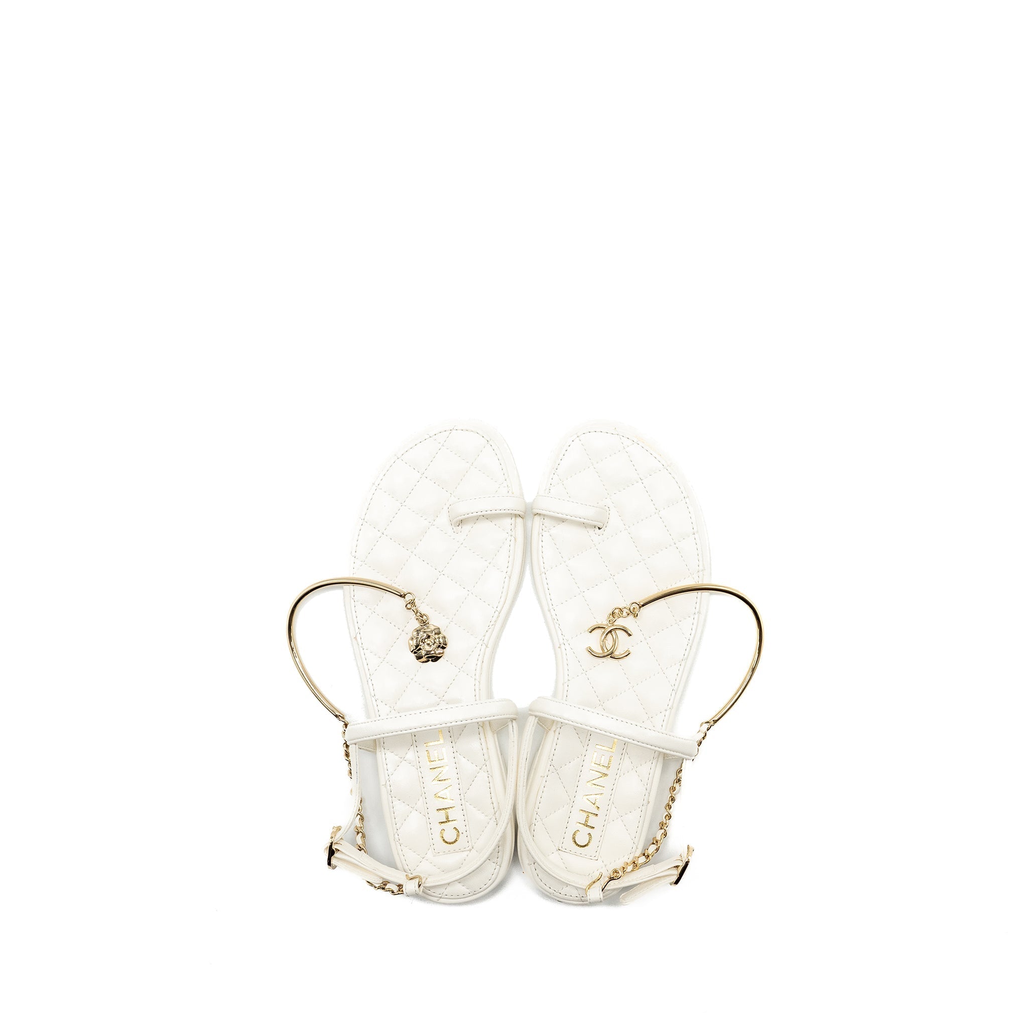 CHANEL 22S CAMELLIA SANDALS LAMBSKIN WHITE