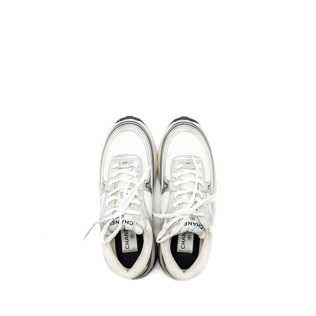 CHANEL METALLIC TRAINER/SNEAKER SILVER/WHITE