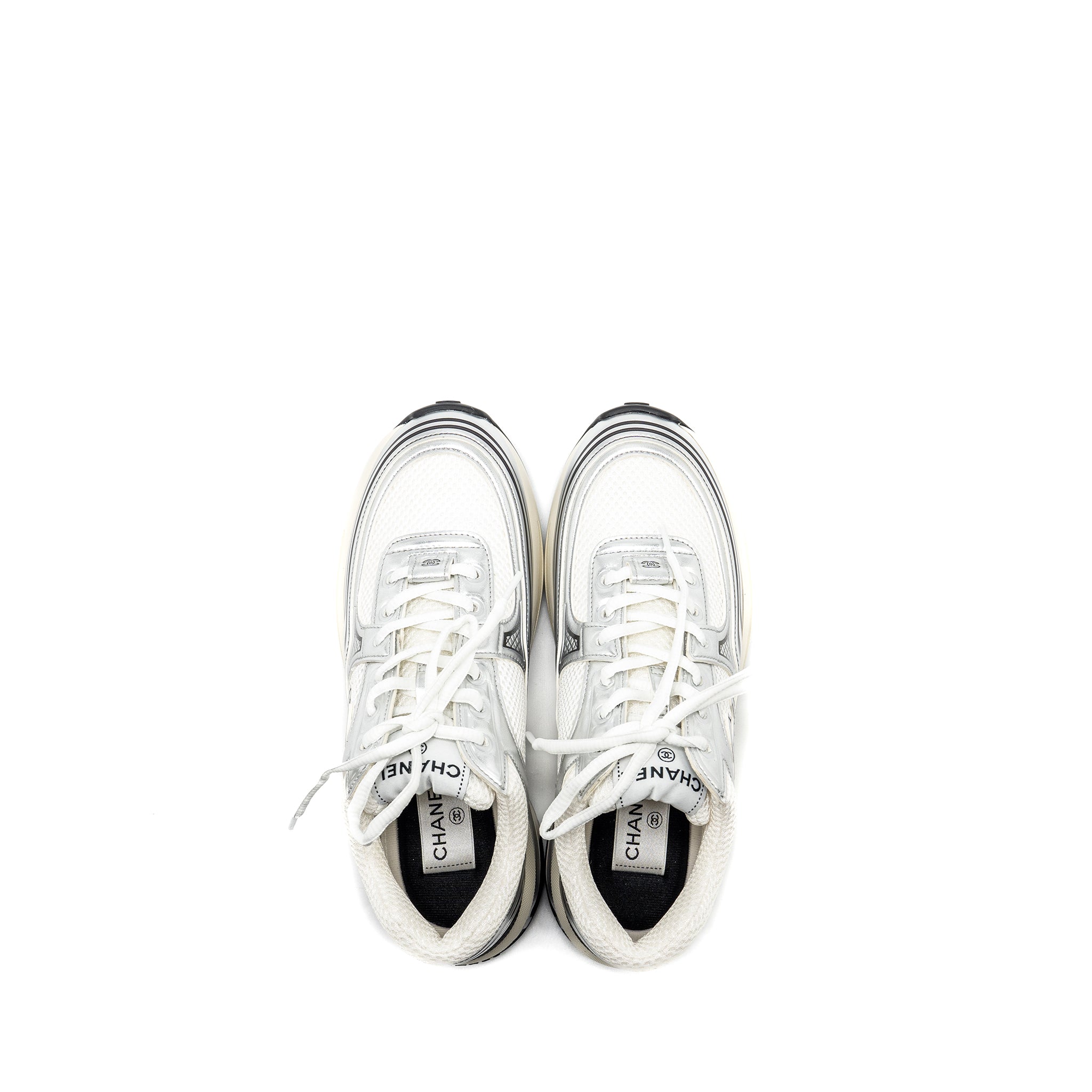 CHANEL METALLIC TRAINER/SNEAKER SILVER/WHITE