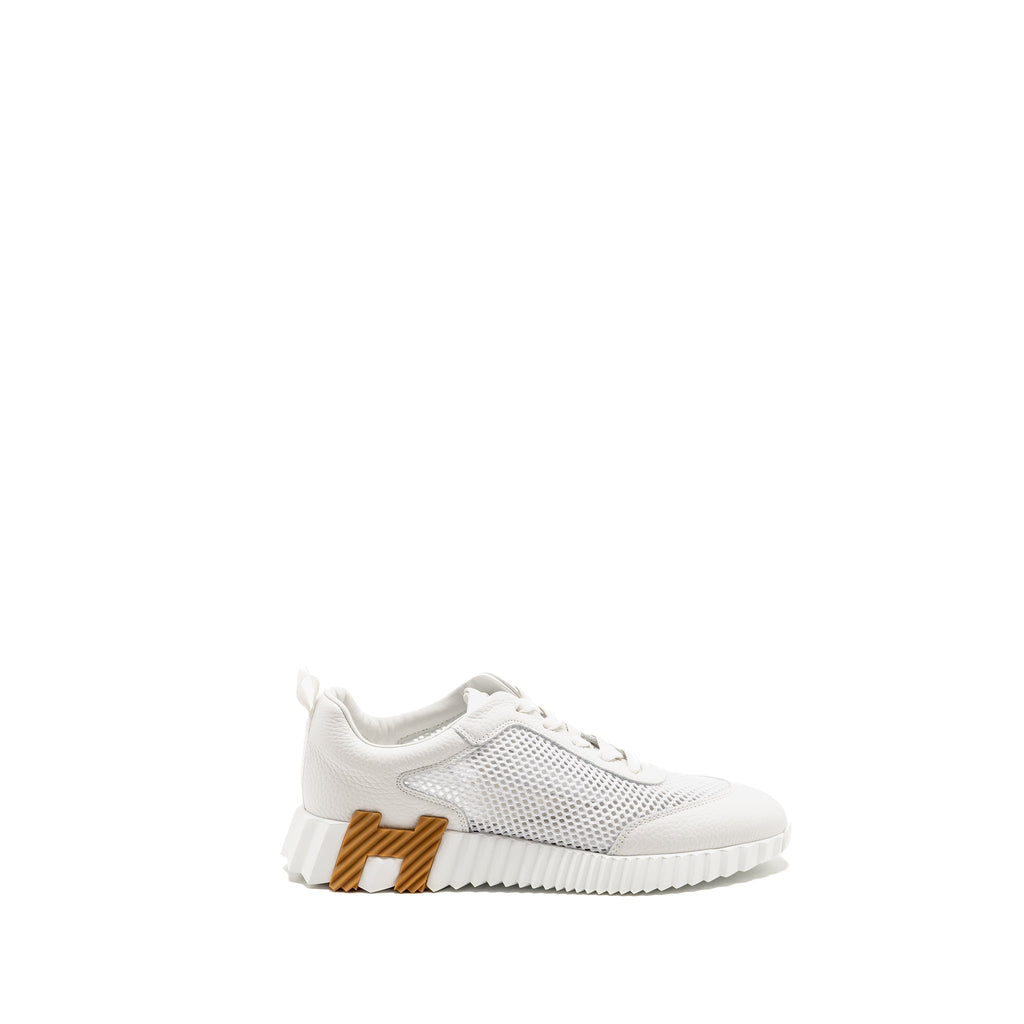 HERMES FEMME BOUNCING SNEAKER CROCHET KNIT/CALFSKIN BLANC