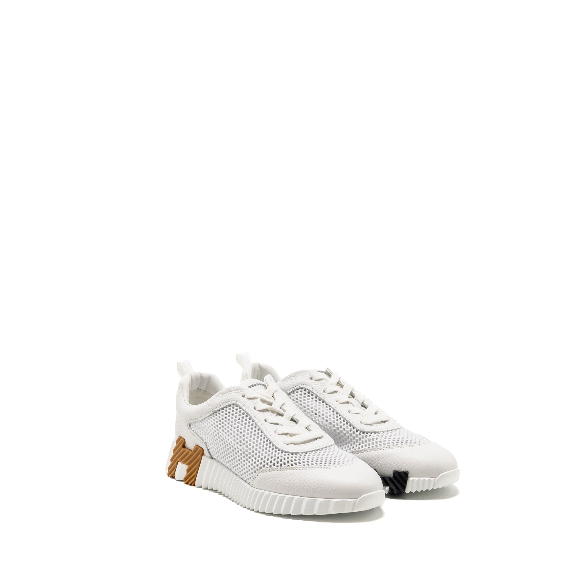 HERMES FEMME BOUNCING SNEAKER CROCHET KNIT/CALFSKIN BLANC