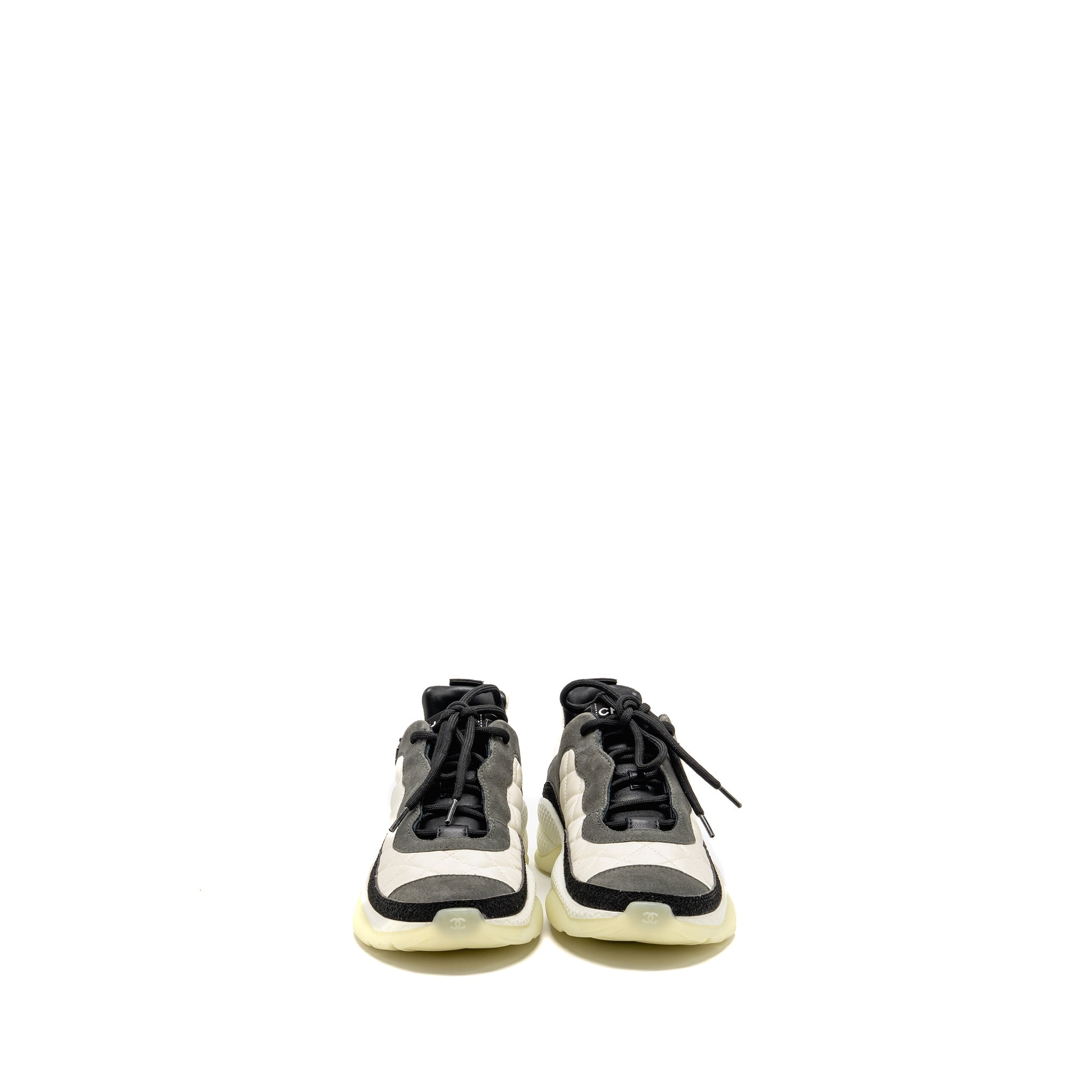 CHANEL CC AND LETTER LOGO SNEAKERS SUEDE/FABRIC BLACK/WHITE