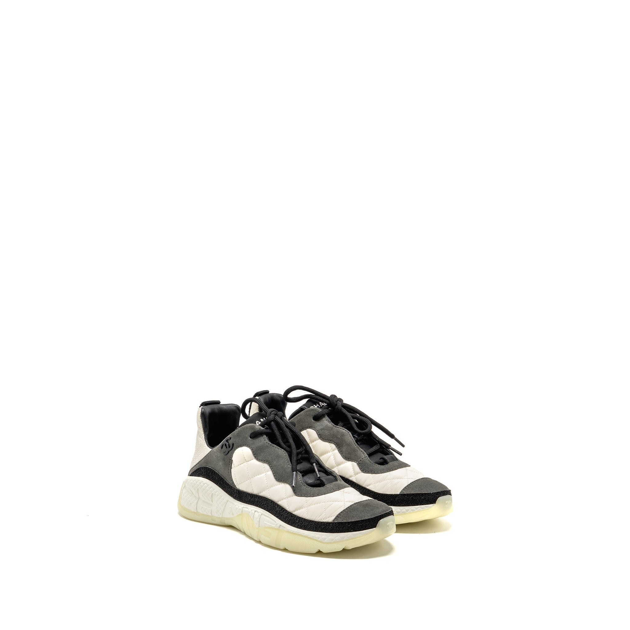 CHANEL CC AND LETTER LOGO SNEAKERS SUEDE/FABRIC BLACK/WHITE