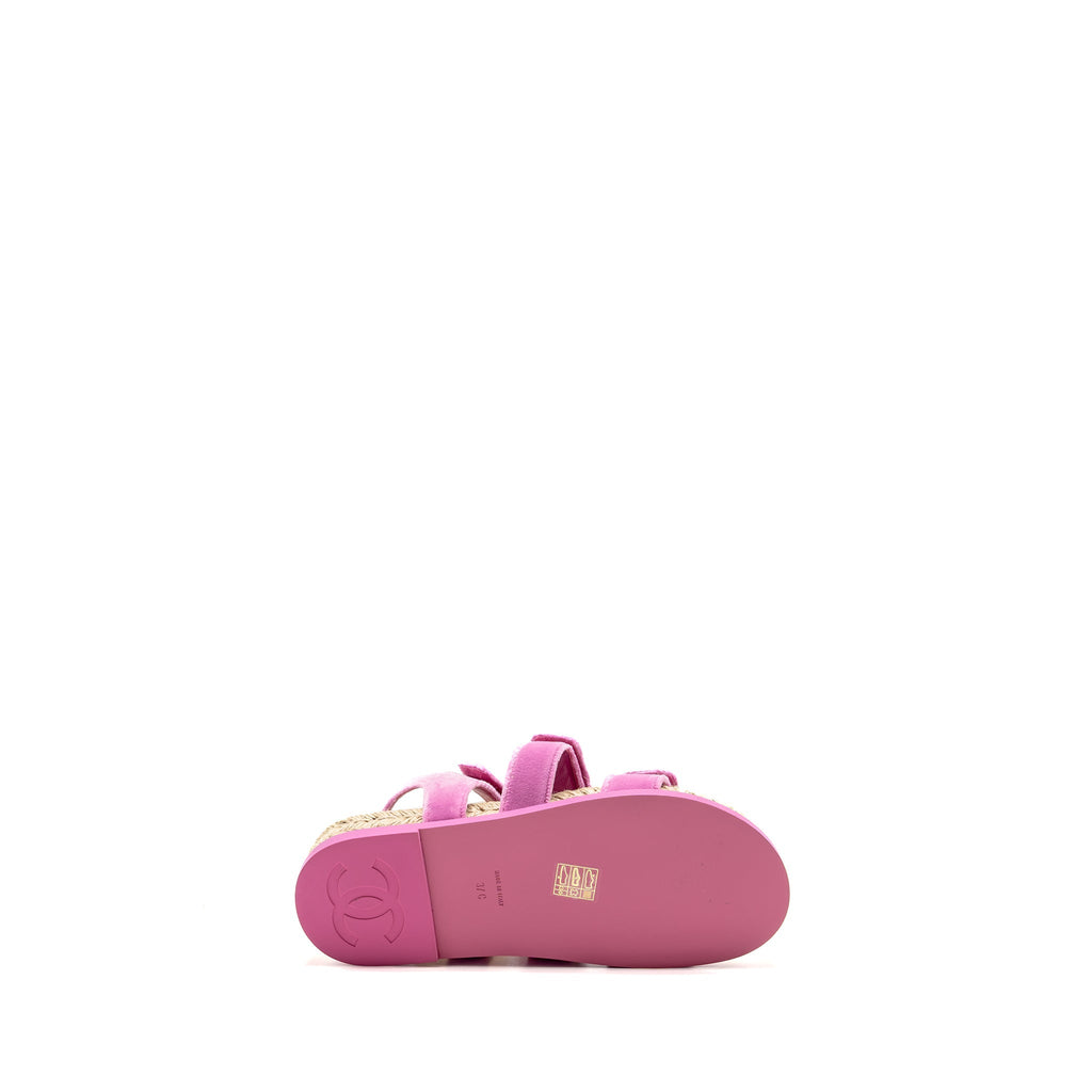 CHANEL DAD SANDALS VELVET/ESPADRILLE/LEATHER PINK SHW