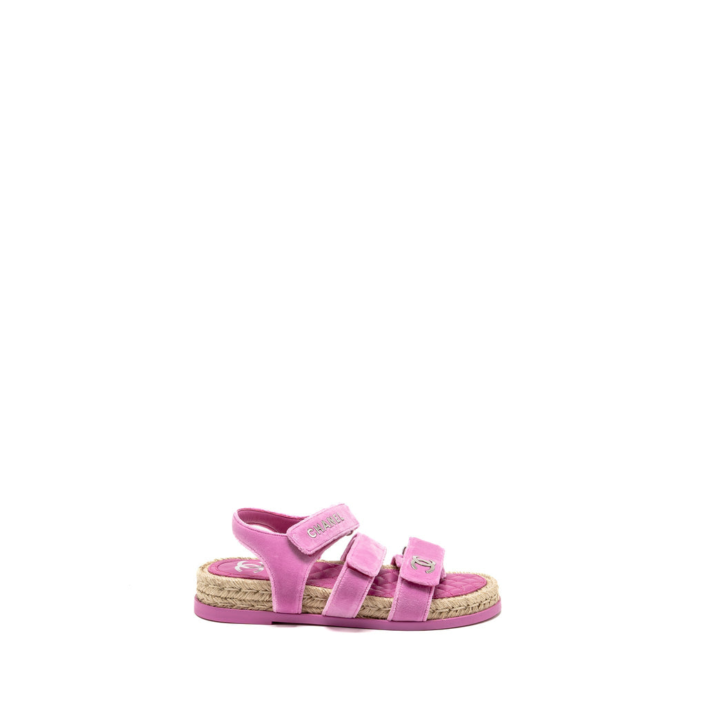 CHANEL DAD SANDALS VELVET/ESPADRILLE/LEATHER PINK SHW