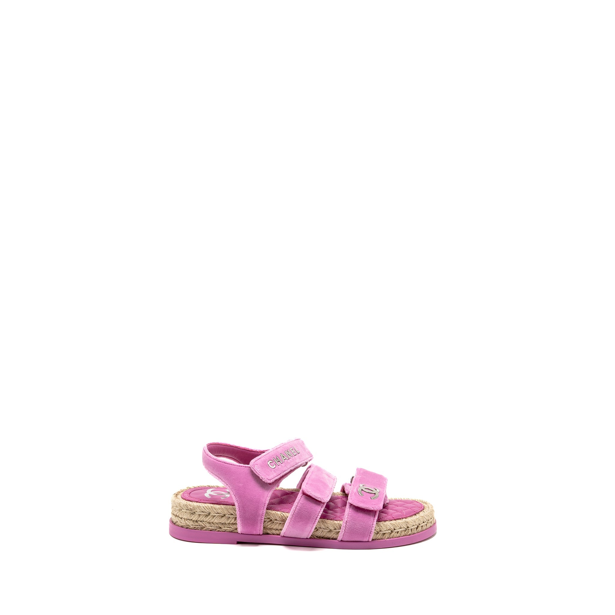 CHANEL DAD SANDALS VELVET/ESPADRILLE/LEATHER PINK SHW