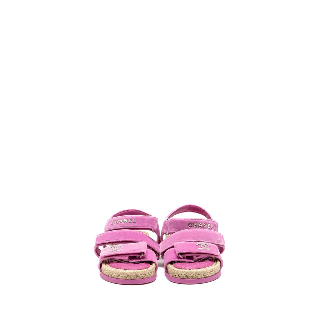CHANEL DAD SANDALS VELVET/ESPADRILLE/LEATHER PINK SHW