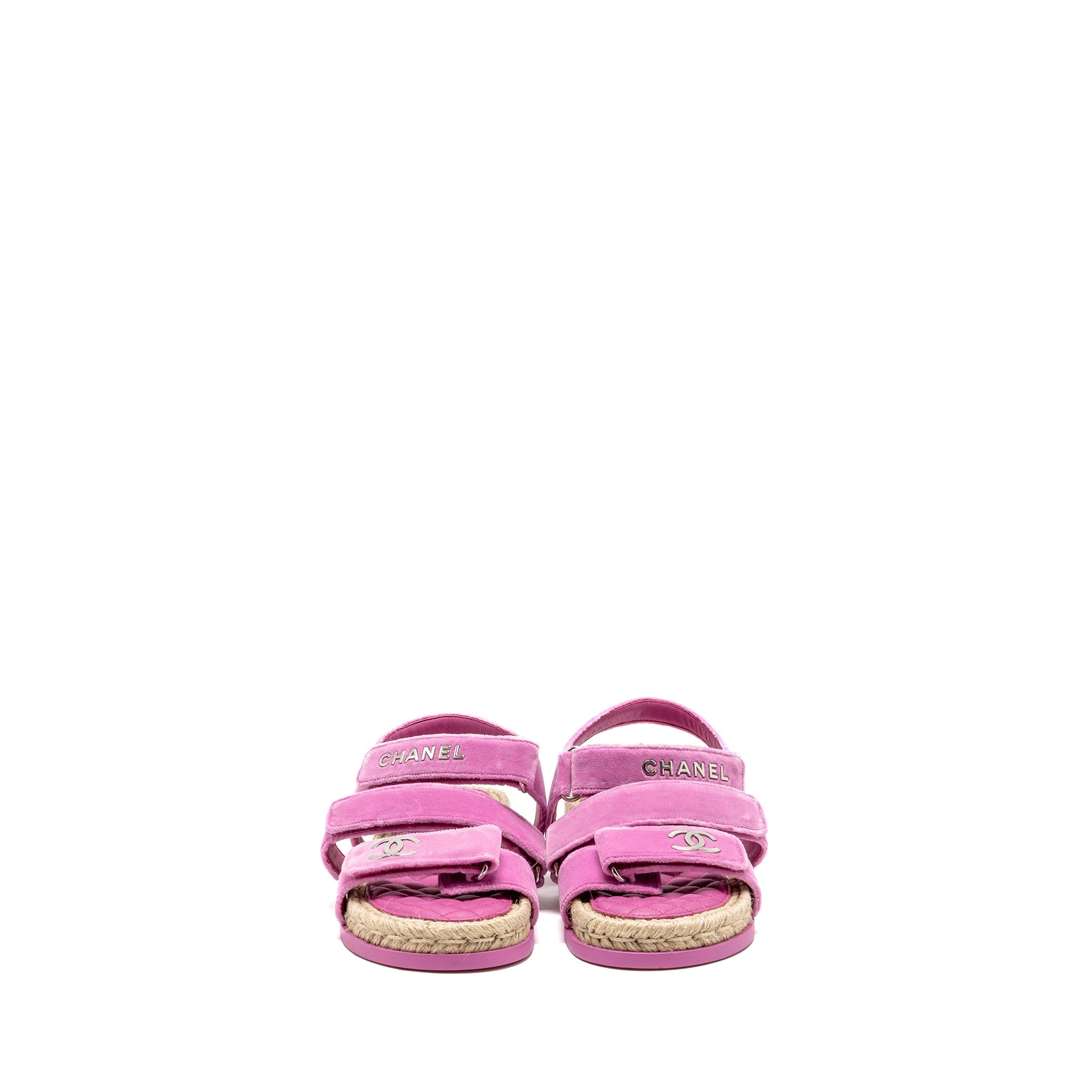 CHANEL DAD SANDALS VELVET/ESPADRILLE/LEATHER PINK SHW