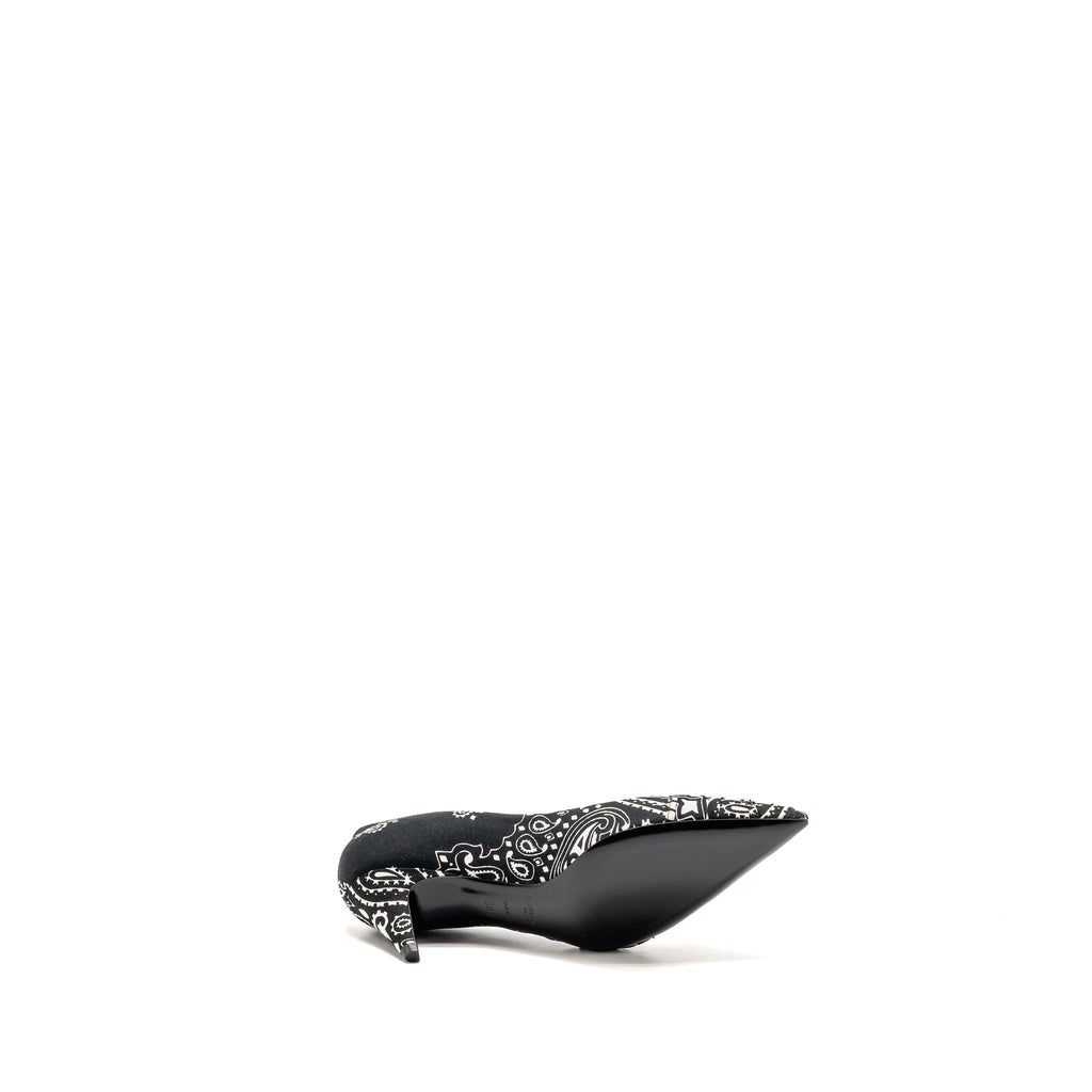 SAINT LAURENT/YSL KITTEN HEEL PUMPS LEATHER/FABRIC BLACK/WHITE