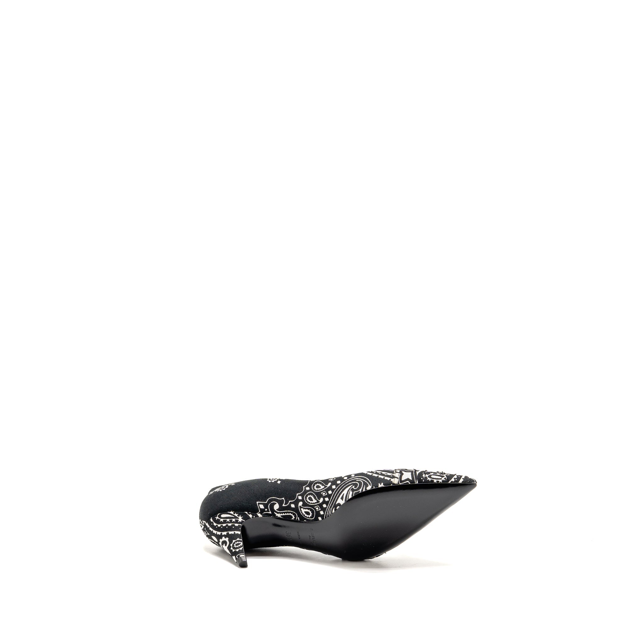 SAINT LAURENT/YSL KITTEN HEEL PUMPS LEATHER/FABRIC BLACK/WHITE