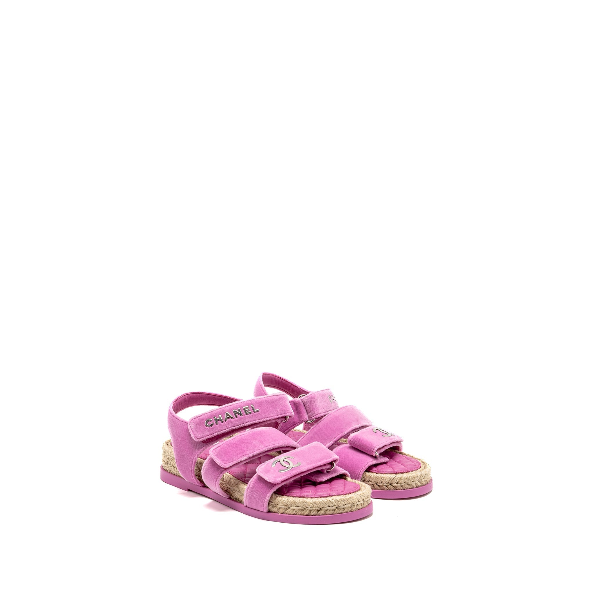 CHANEL DAD SANDALS VELVET/ESPADRILLE/LEATHER PINK SHW