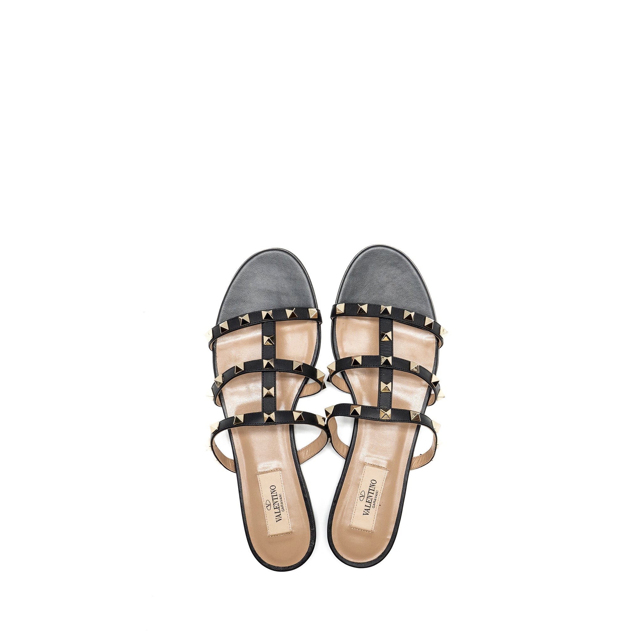 VALENTINO GARAVANI ROCKSTUD LEATHER SANDALS BLACK LGHW