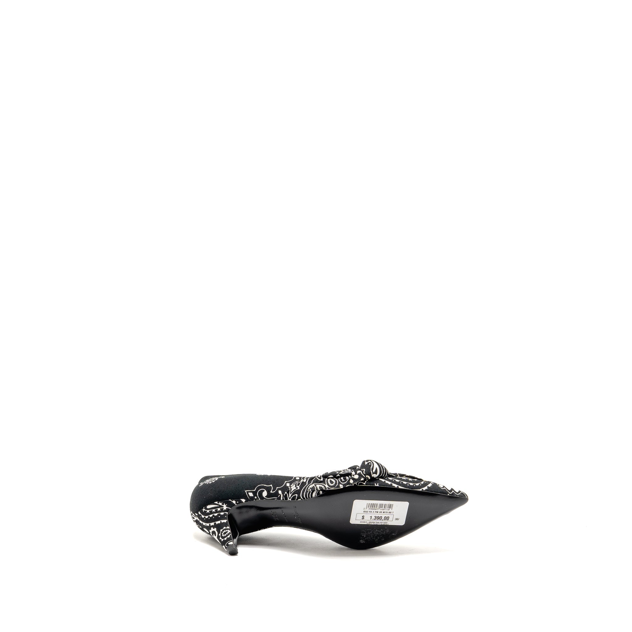 SAINT LAURENT/YSL KITTEN HEEL PUMPS LEATHER/FABRIC BLACK/WHITE