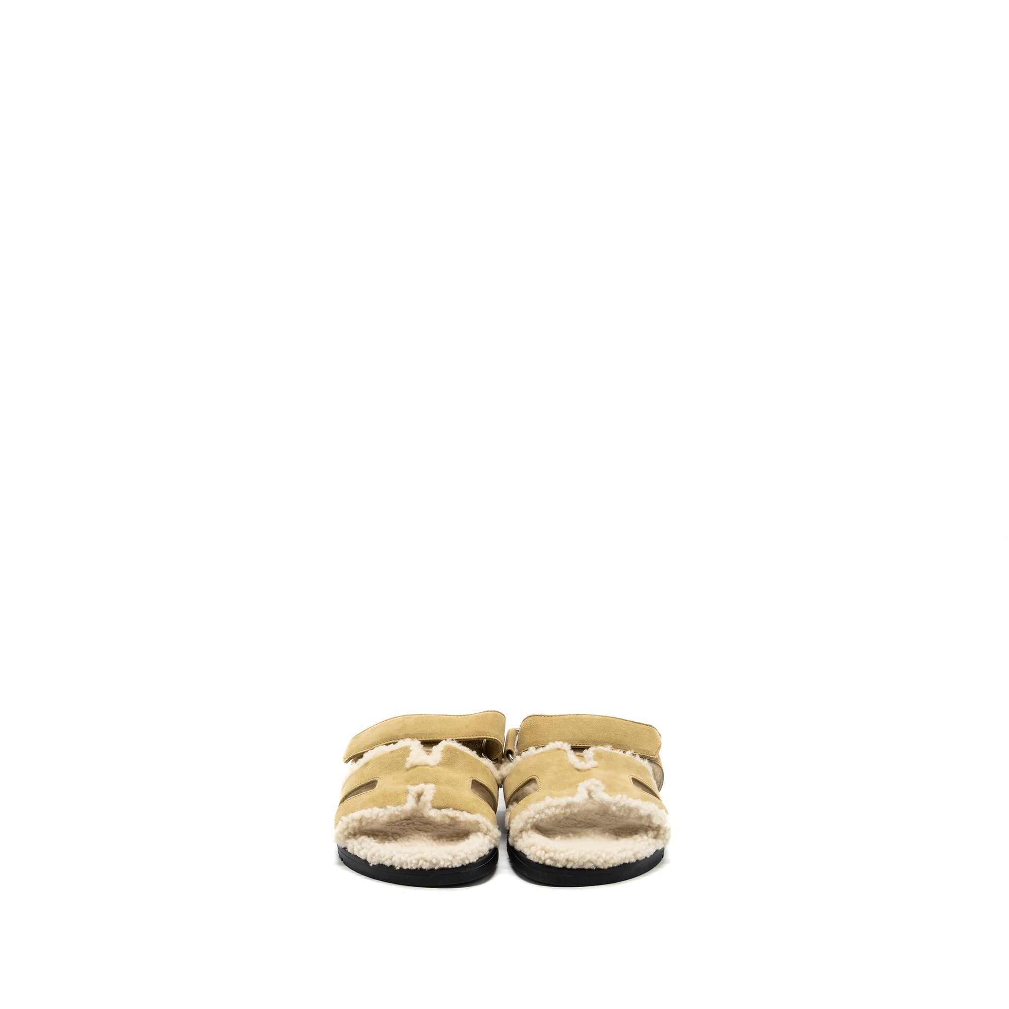 HERMES CHYPRE SANDALS CHÈVRE VELOURS BEIGE ALBATRE