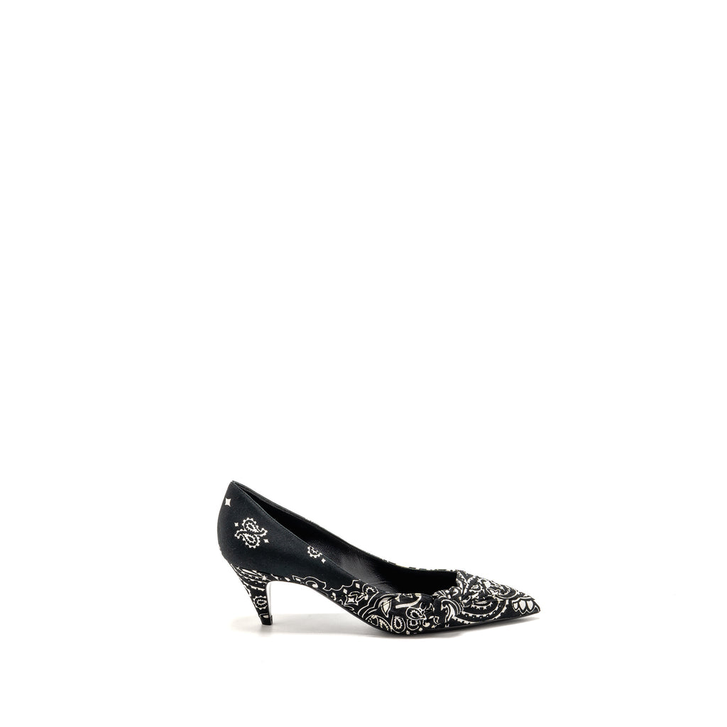 SAINT LAURENT/YSL KITTEN HEEL PUMPS LEATHER/FABRIC BLACK/WHITE