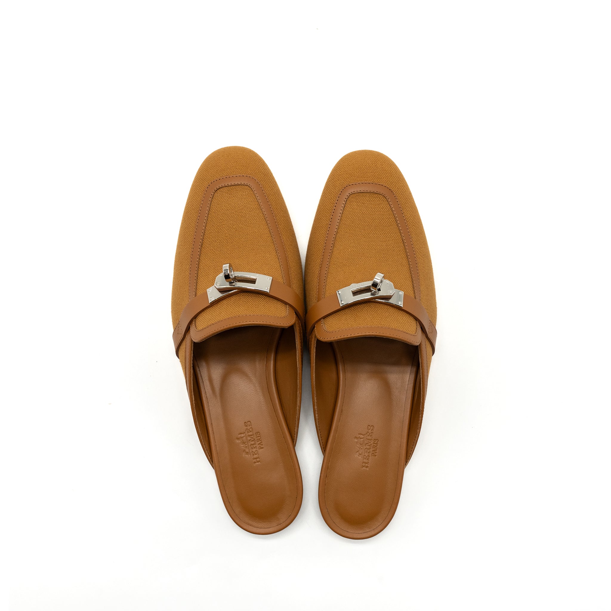HERMES OZ MULE CALFSKIN / COTTON CANVAS NATURAL / BEIGE DORE SHW