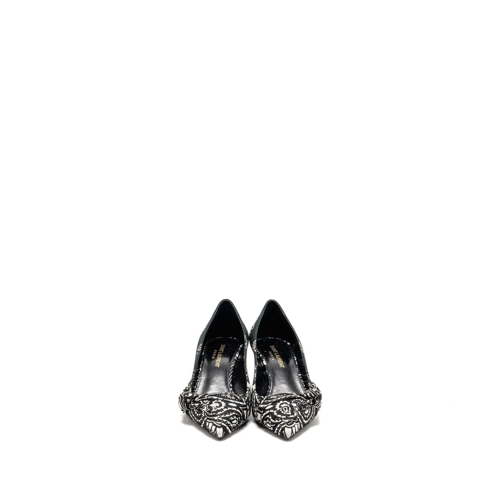 SAINT LAURENT/YSL KITTEN HEEL PUMPS LEATHER/FABRIC BLACK/WHITE