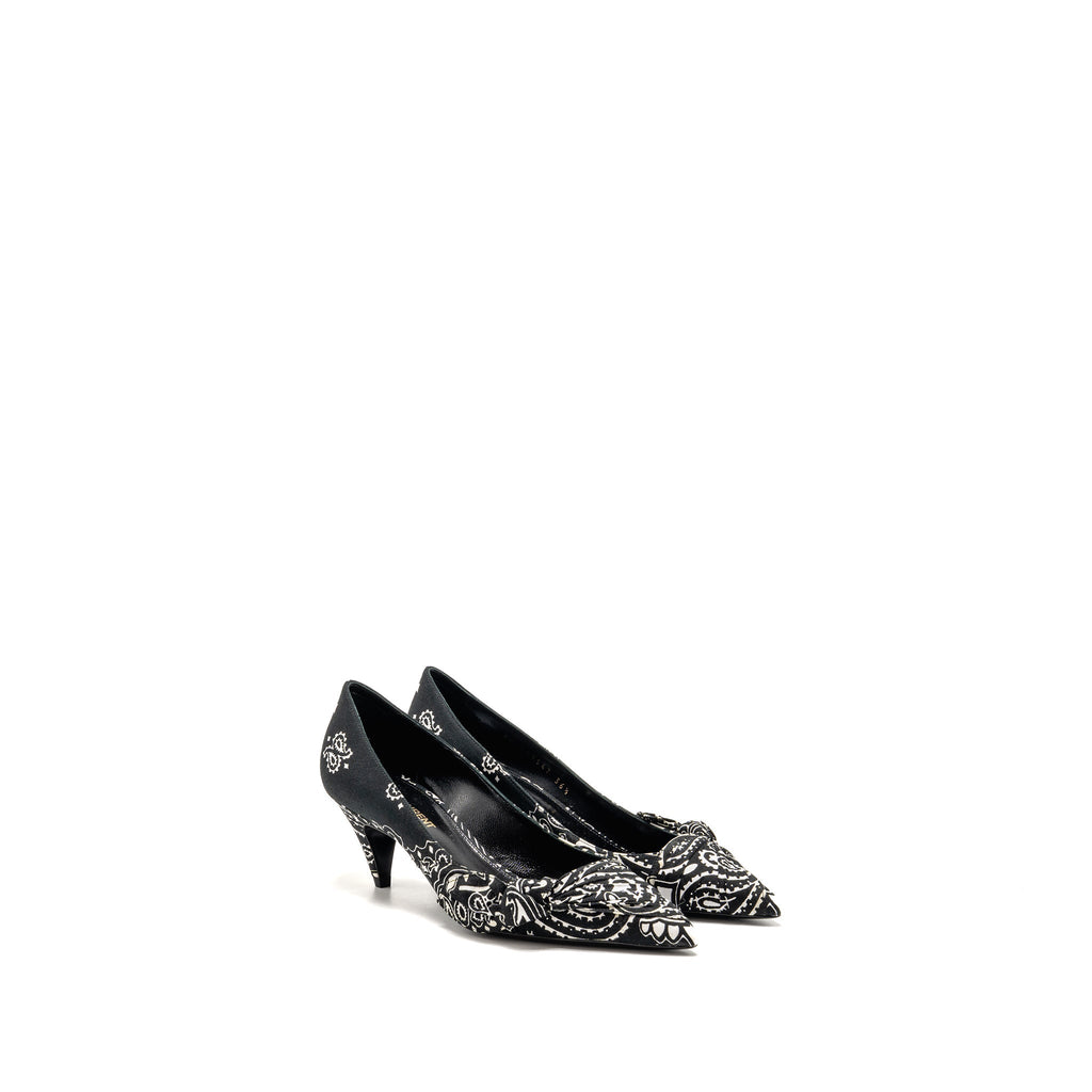 SAINT LAURENT/YSL KITTEN HEEL PUMPS LEATHER/FABRIC BLACK/WHITE