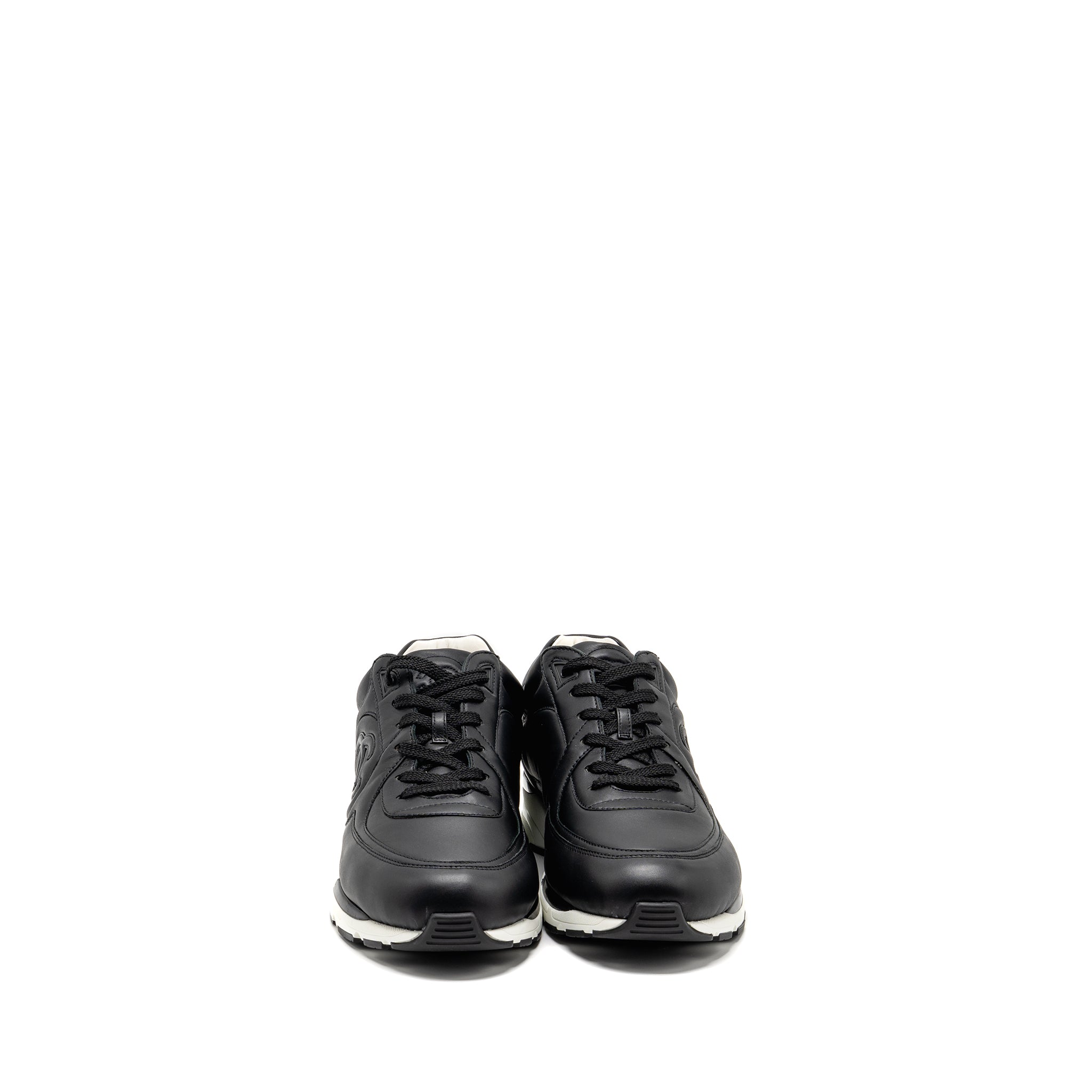 CHANEL CC LOGO SNEAKERS LEATHER BLACK / WHITE