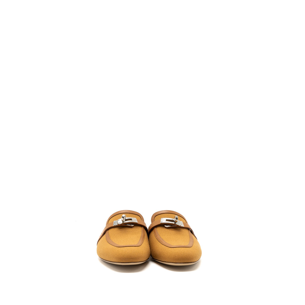 HERMES OZ MULE CALFSKIN / COTTON CANVAS NATURAL / BEIGE DORE SHW