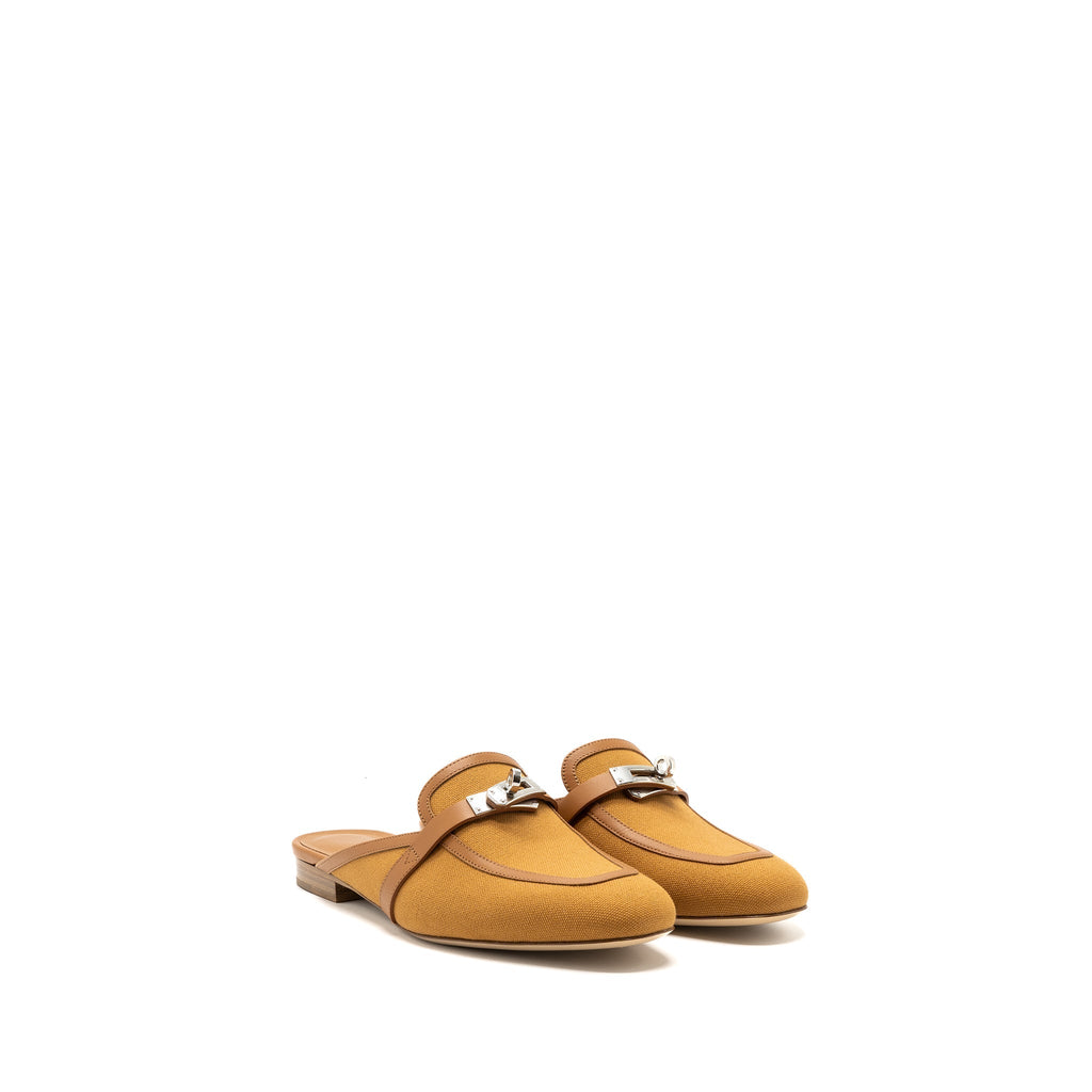 HERMES OZ MULE CALFSKIN / COTTON CANVAS NATURAL / BEIGE DORE SHW