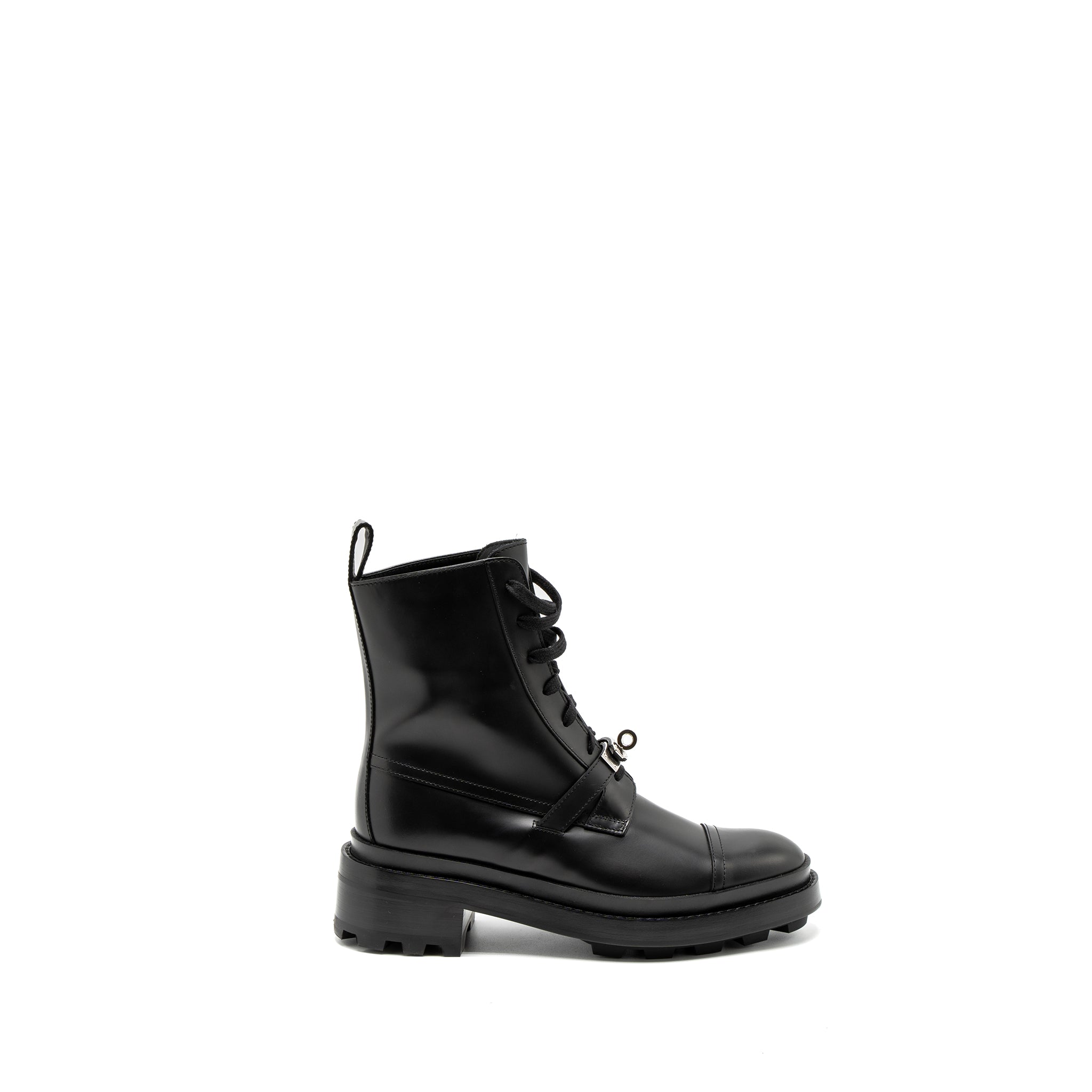 HERMES FUNK ANKLE BOOT GLAZED CALFSKIN BLACK SHW