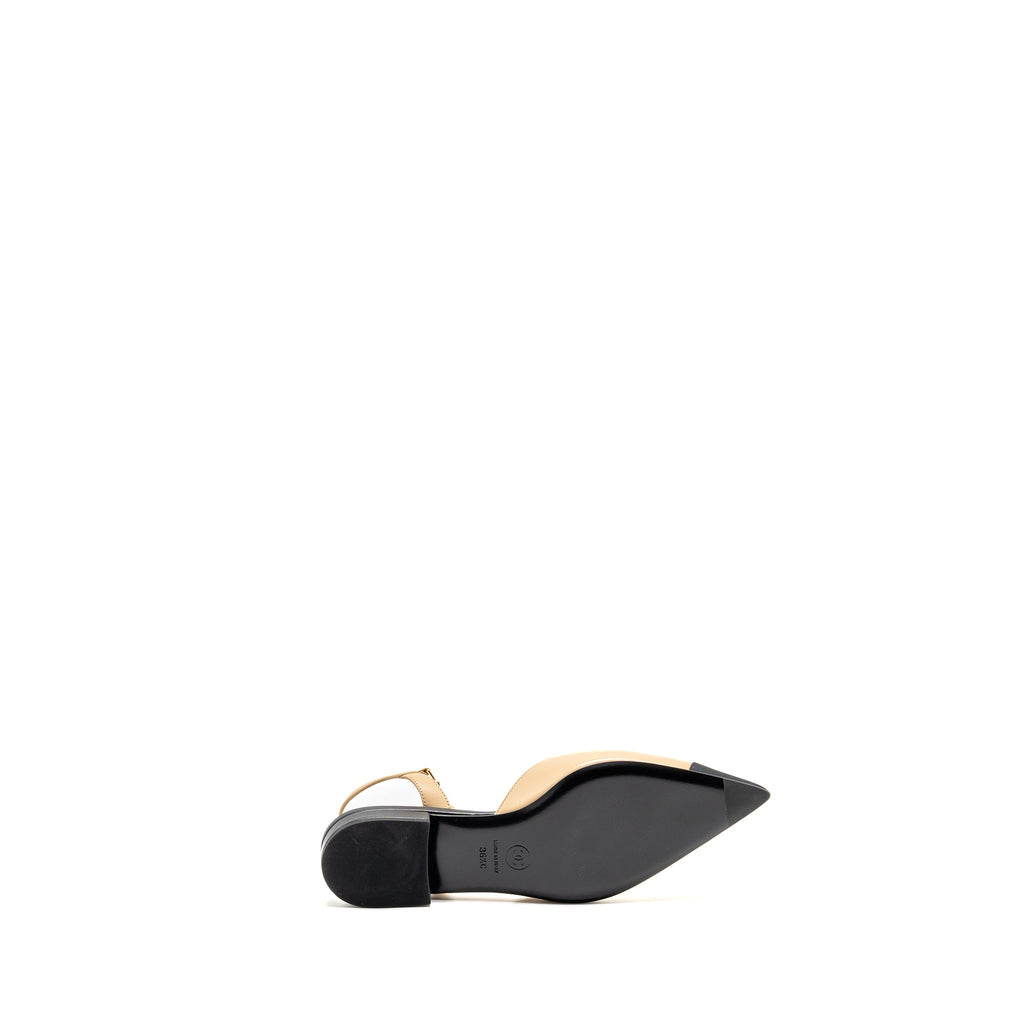 CHANEL SLINGBACK WITH PEARL STRAPS BEIGE/ BLACK