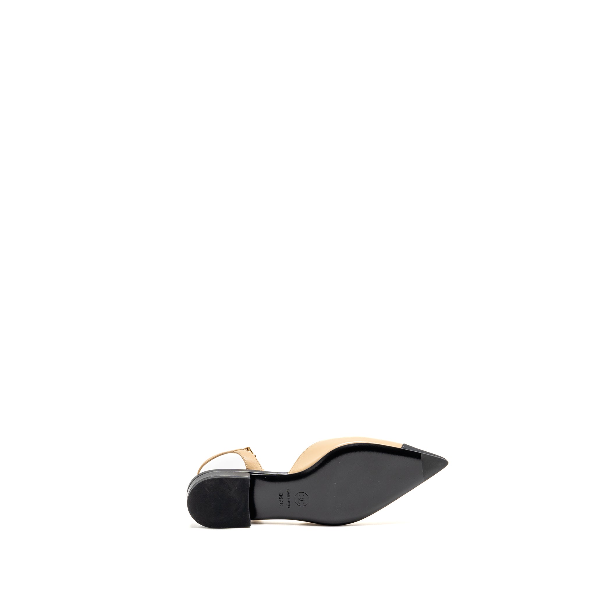 CHANEL SLINGBACK WITH PEARL STRAPS BEIGE/ BLACK