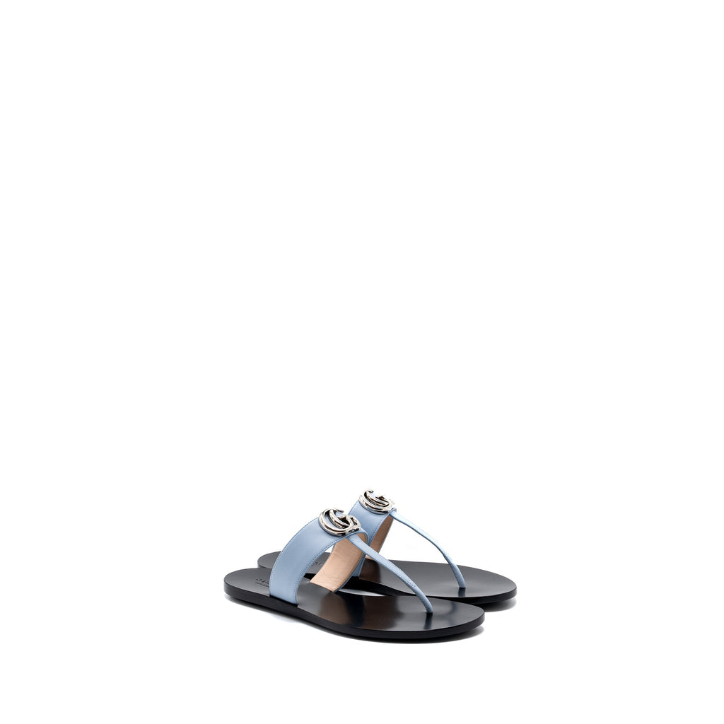 GUCCI LEATHER THONG SANDAL WITH DOUBLE G LEATHER LIGHT BLUE SHW