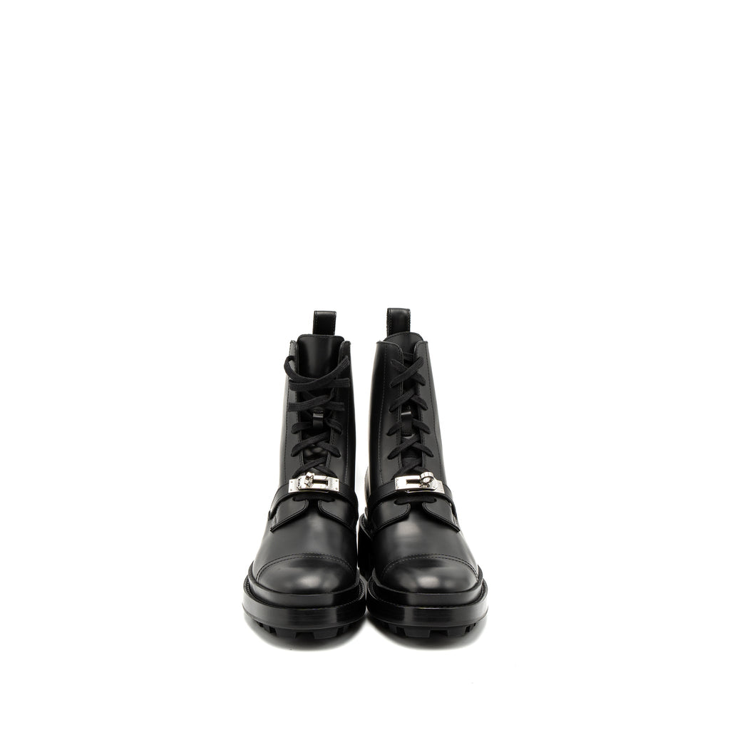HERMES FUNK ANKLE BOOT GLAZED CALFSKIN BLACK SHW