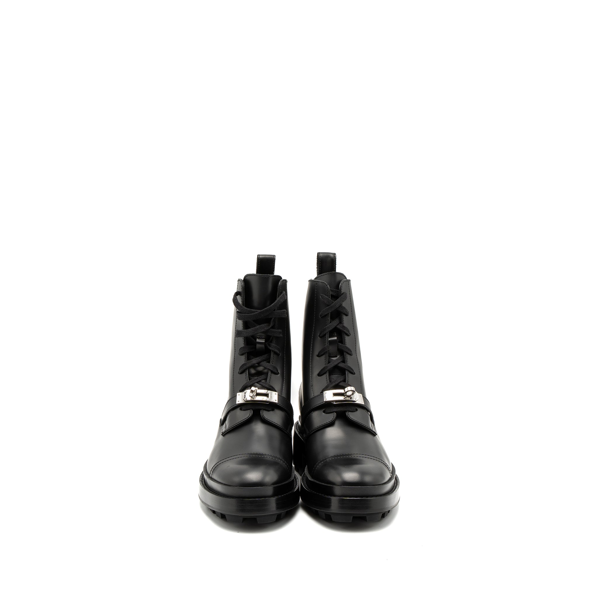 HERMES FUNK ANKLE BOOT GLAZED CALFSKIN BLACK SHW