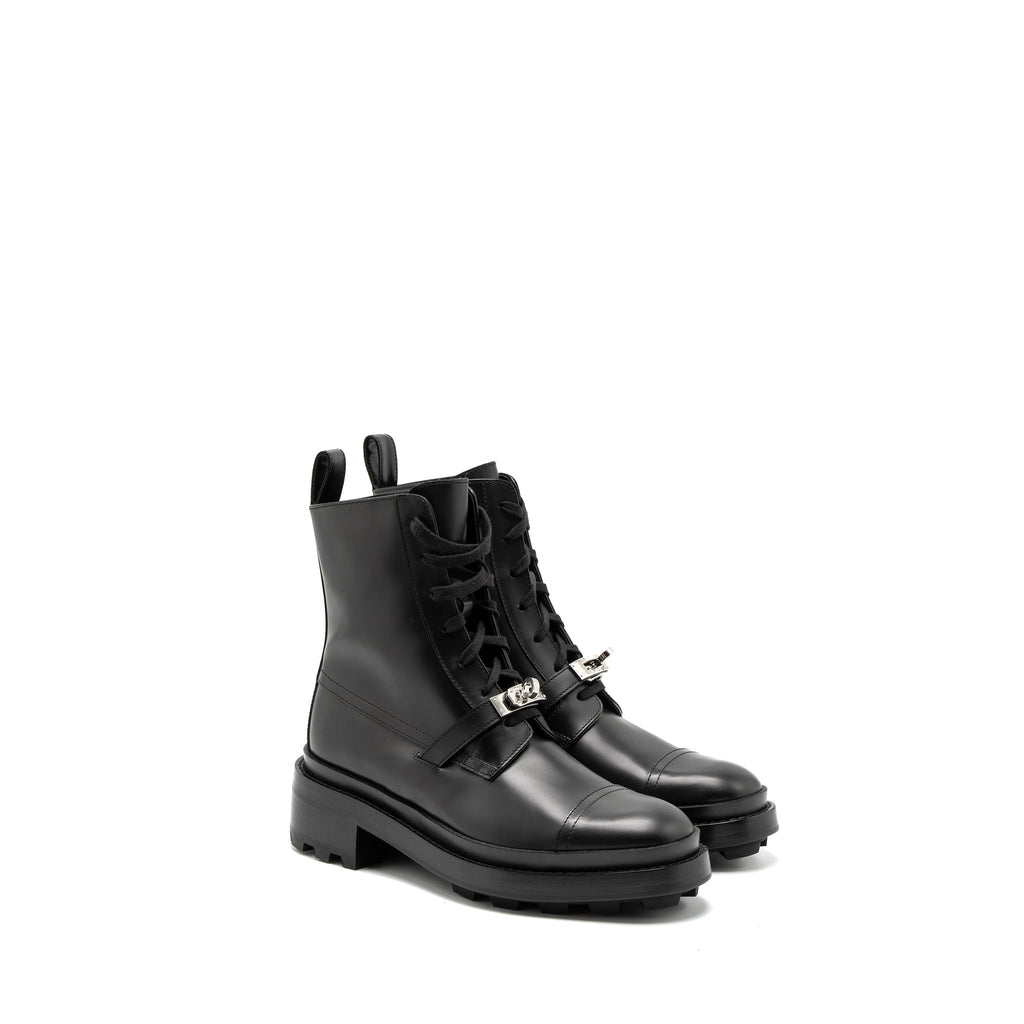 HERMES FUNK ANKLE BOOT GLAZED CALFSKIN BLACK SHW