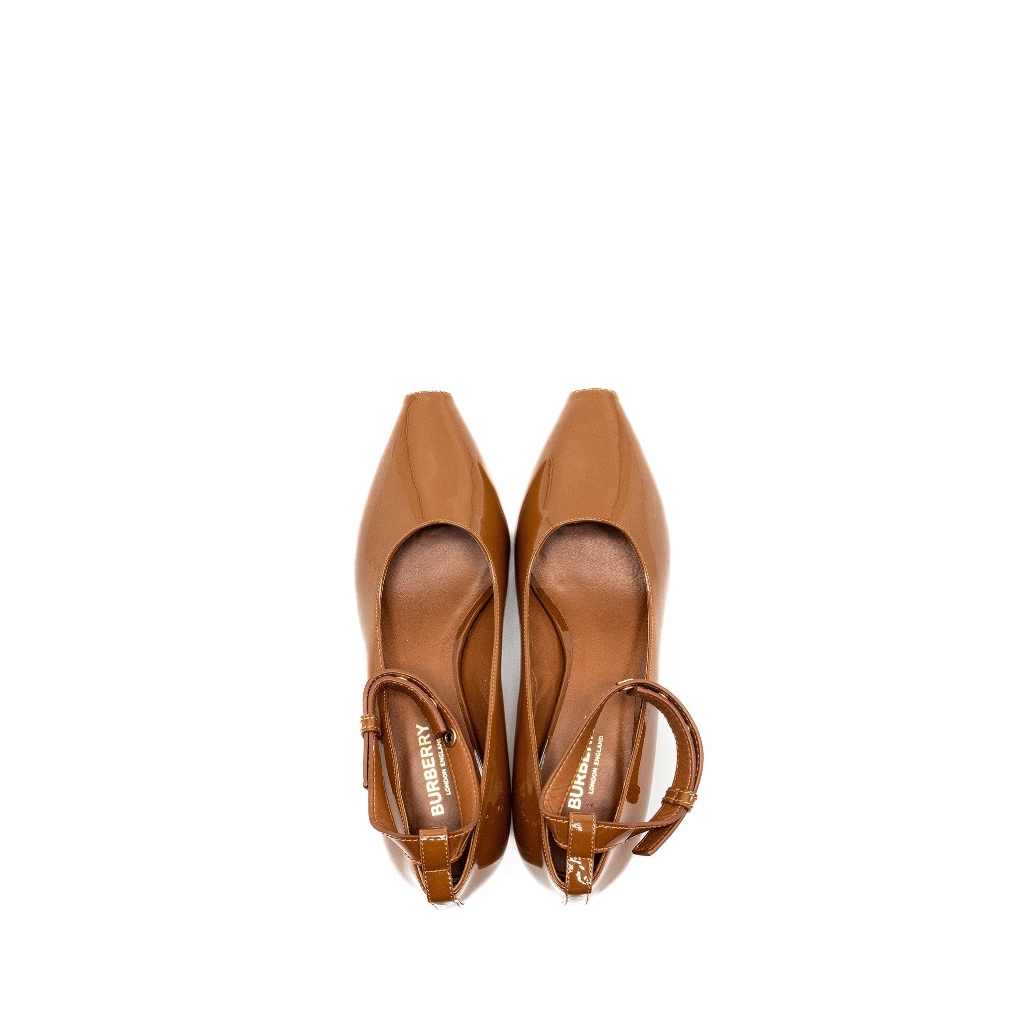 BURBERRY DILL KITTEN HEELS PATENT BROWN