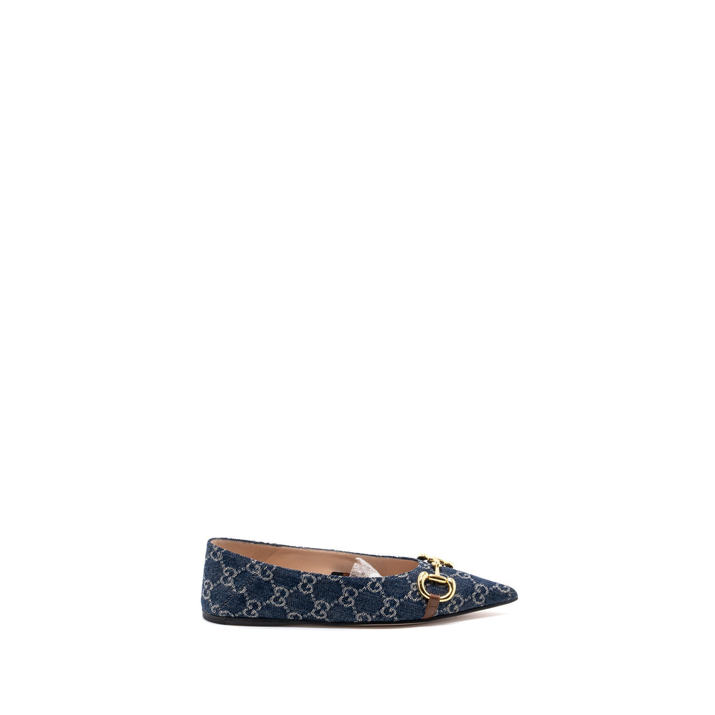 GUCCI GG HORSEBIT BALLERINA SHOES GG SUPREME DENIM GHW
