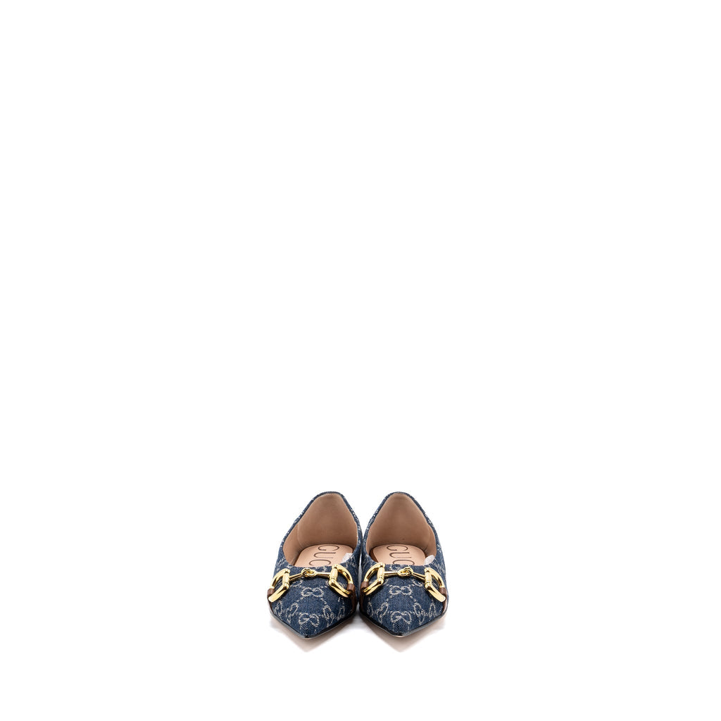 GUCCI GG HORSEBIT BALLERINA SHOES GG SUPREME DENIM GHW
