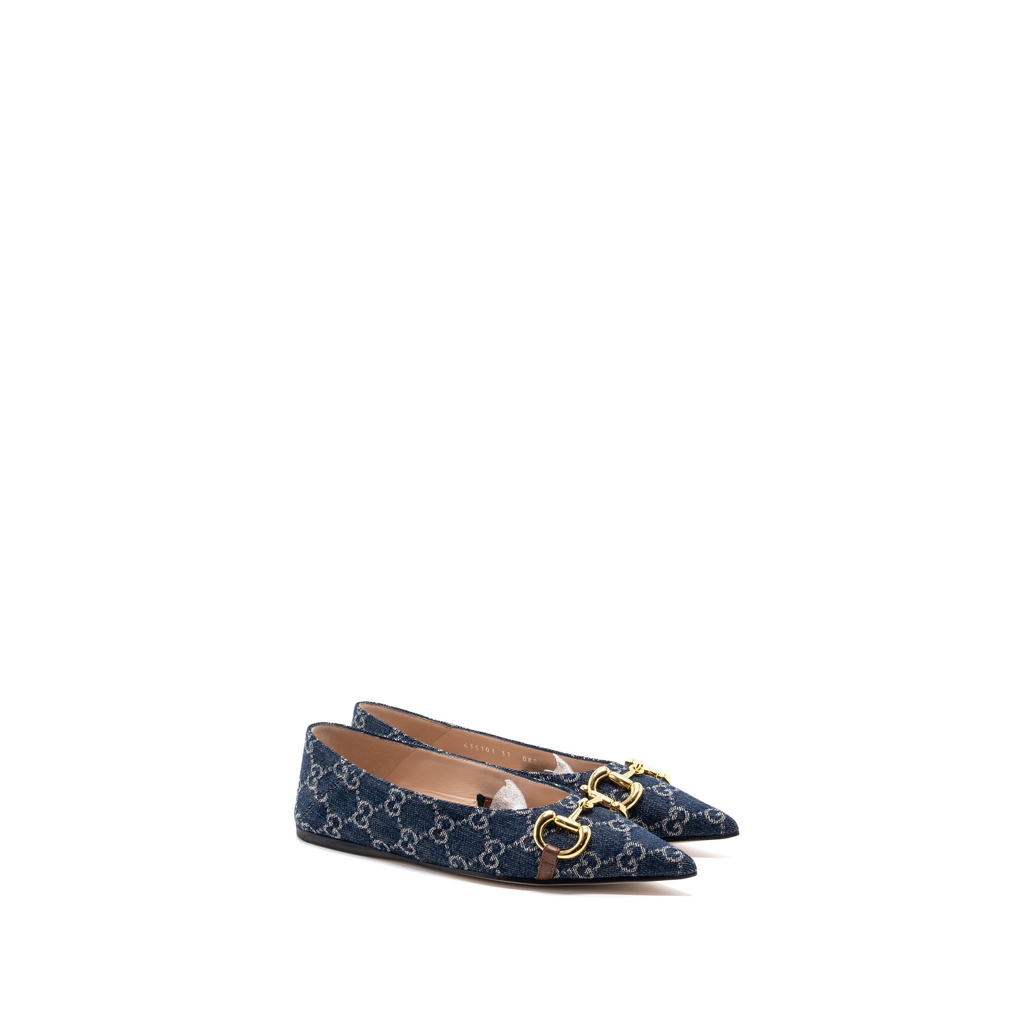 GUCCI GG HORSEBIT BALLERINA SHOES GG SUPREME DENIM GHW