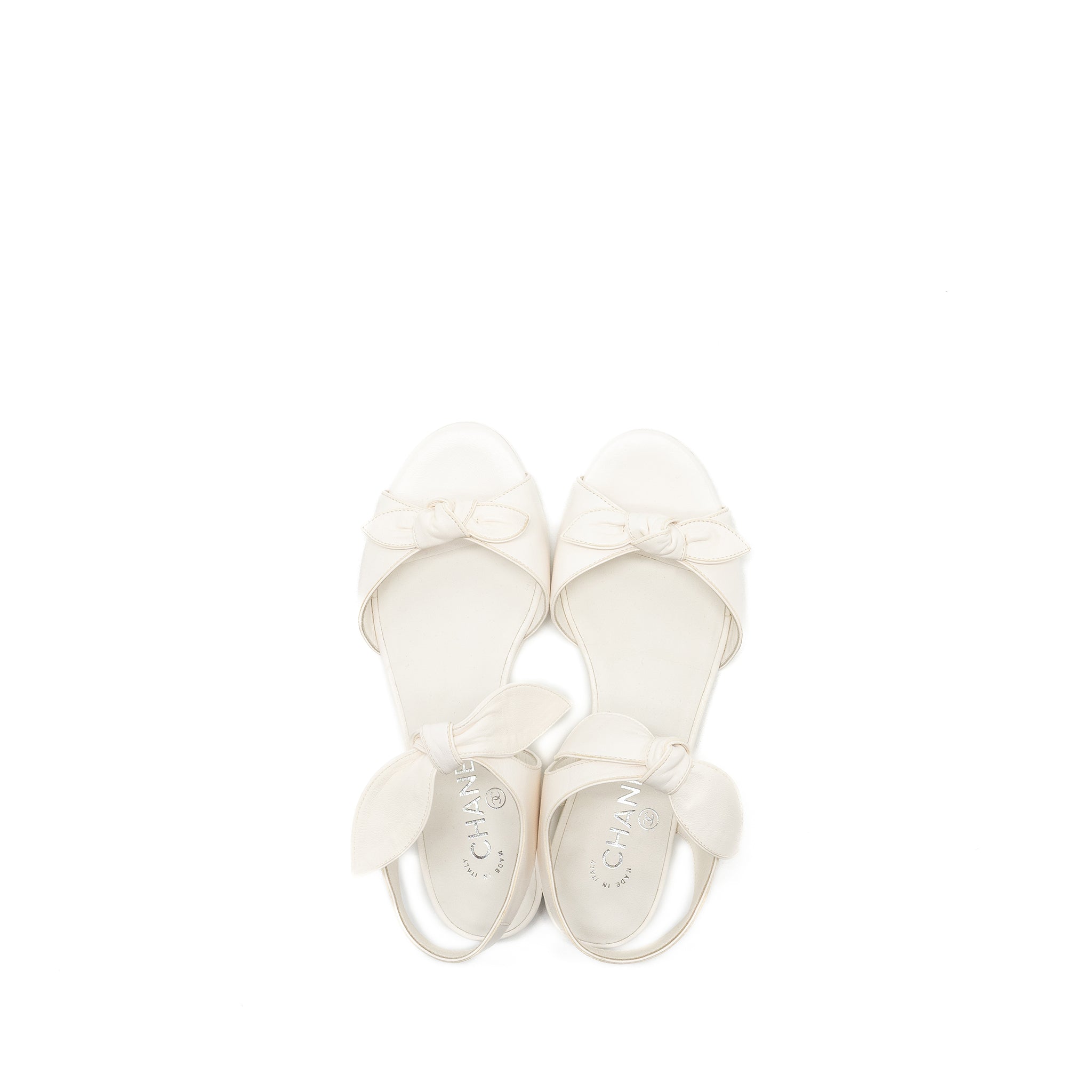 CHANEL RIBBON SANDALS LAMBSKIN WHITE