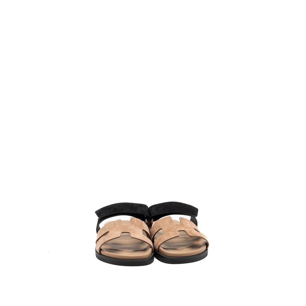 HERMES CHYPRE SANDAL SUEDE LEATHER ROSE PERLE / BLACK