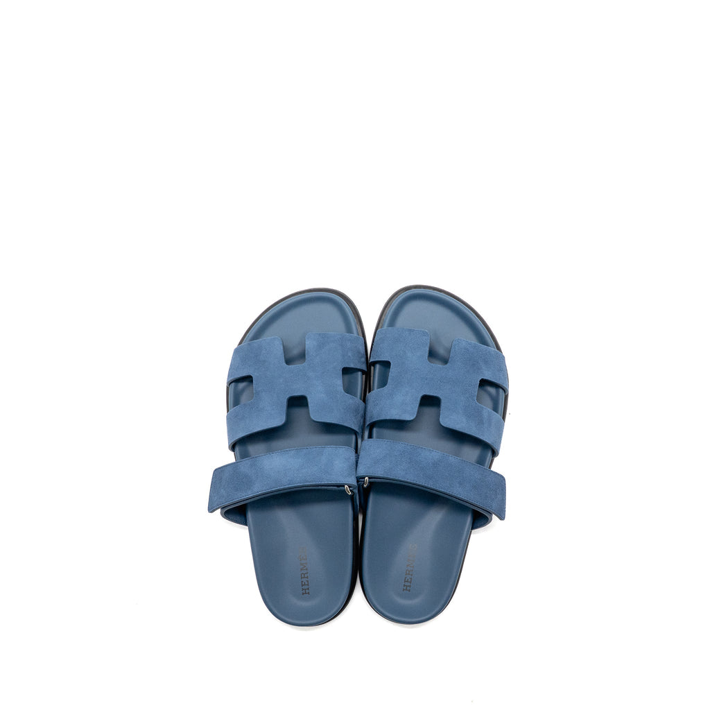 HERMES FEMME CHYPRE SANDALS CHEVRE VELOURS BLEU TURQUIM