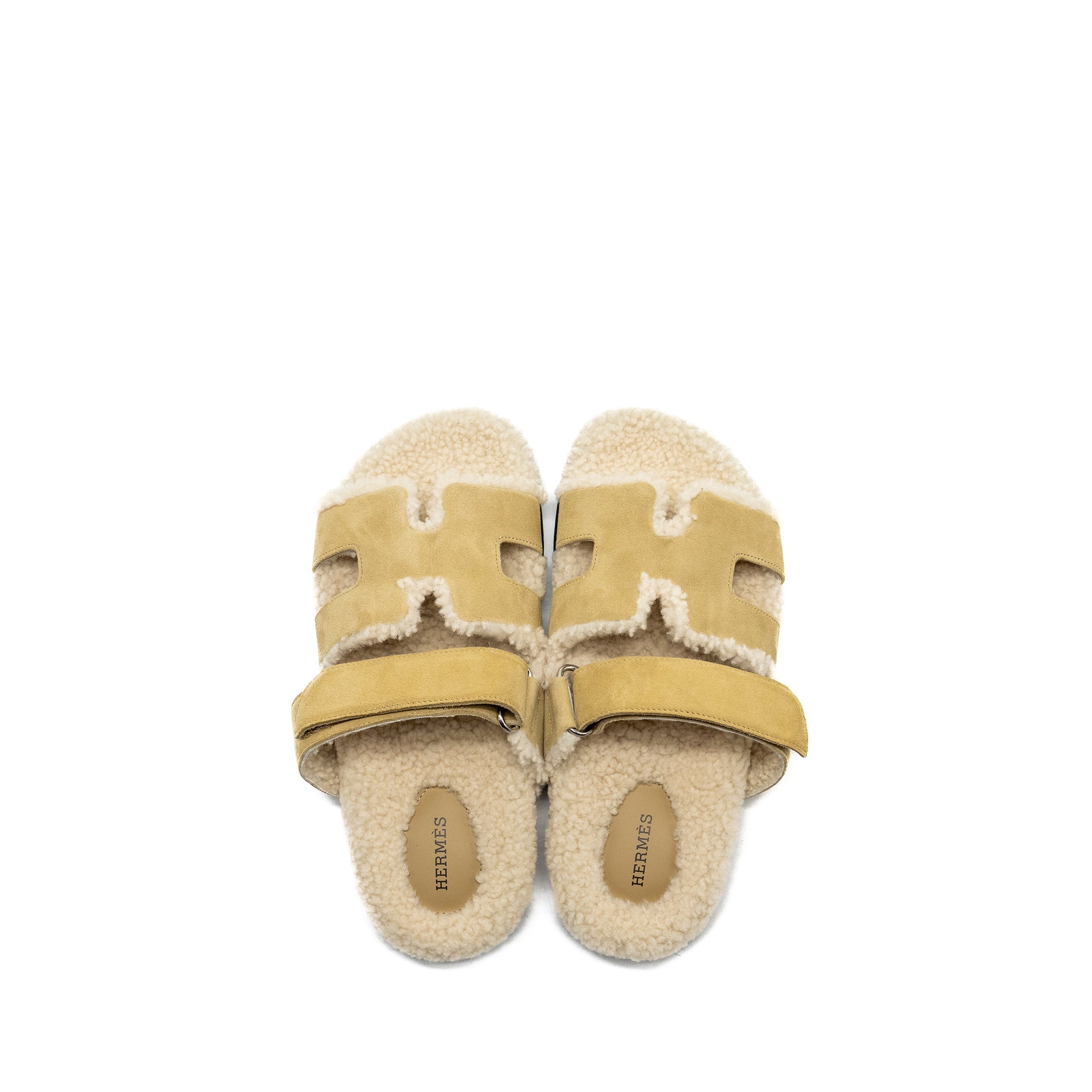 HERMES CHYPRE SANDALS CHÈVRE VELOURS BEIGE ALBATRE