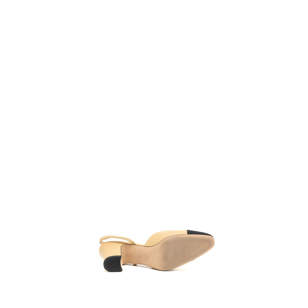 CHANEL SLINGBACK PUMPS CALFSKIN BEIGE/BLACK