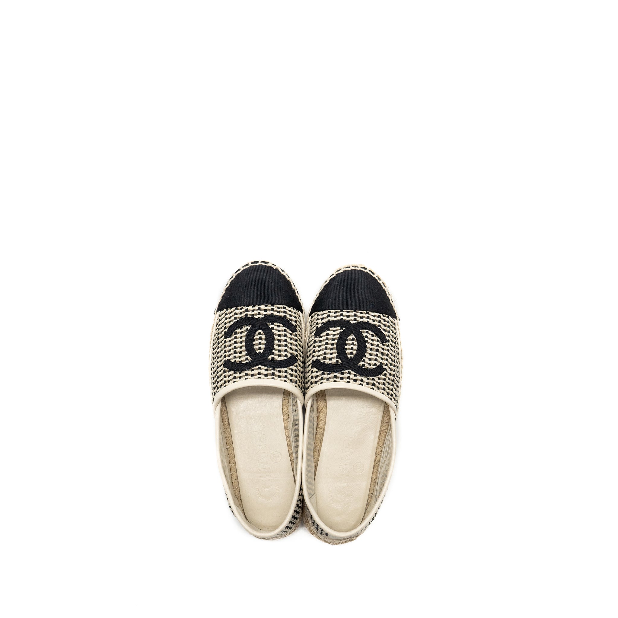 CHANEL 21P ESPADRILLES MESH/GROSGRAIN BEIGE/BLACK