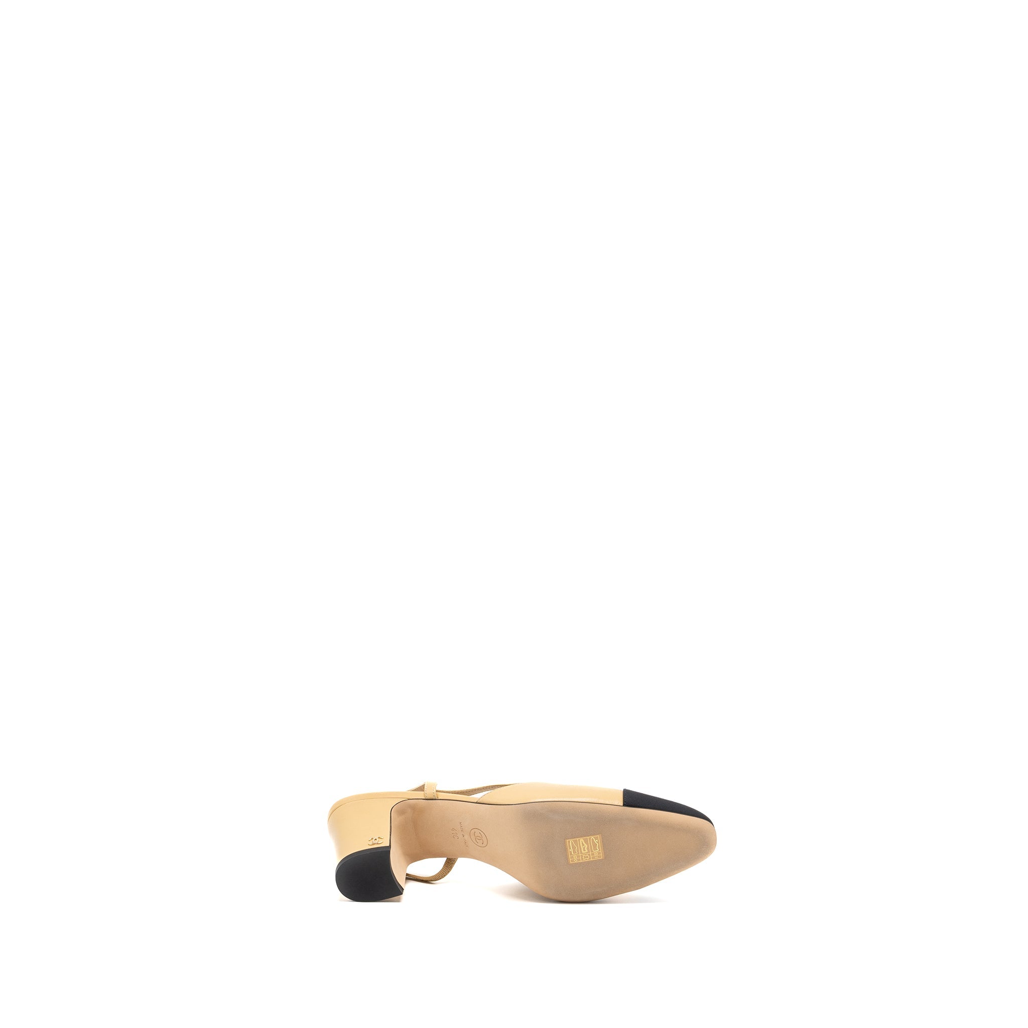 CHANEL SLINGBACK PUMPS CALFSKIN BEIGE/BLACK