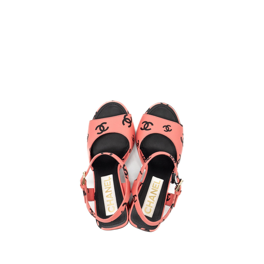 CHANEL 22S PRINTED SANDALS LAMBSKIN PINK/BLACK