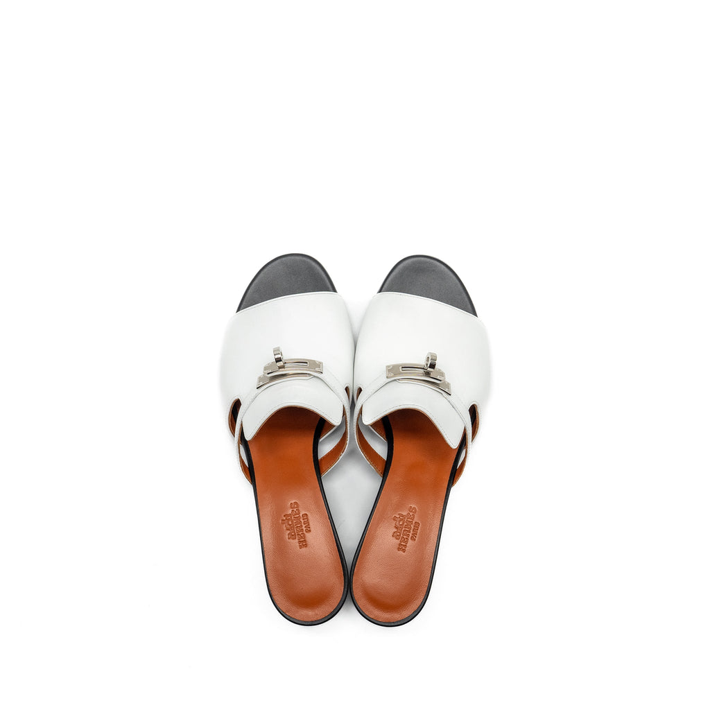 HERMES CANDY SANDAL LEATHER WHITE SHW