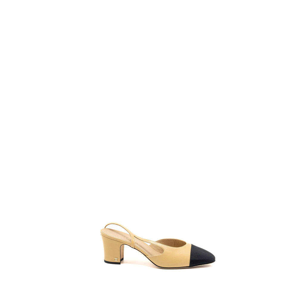 CHANEL SLINGBACK PUMPS CALFSKIN BEIGE/BLACK