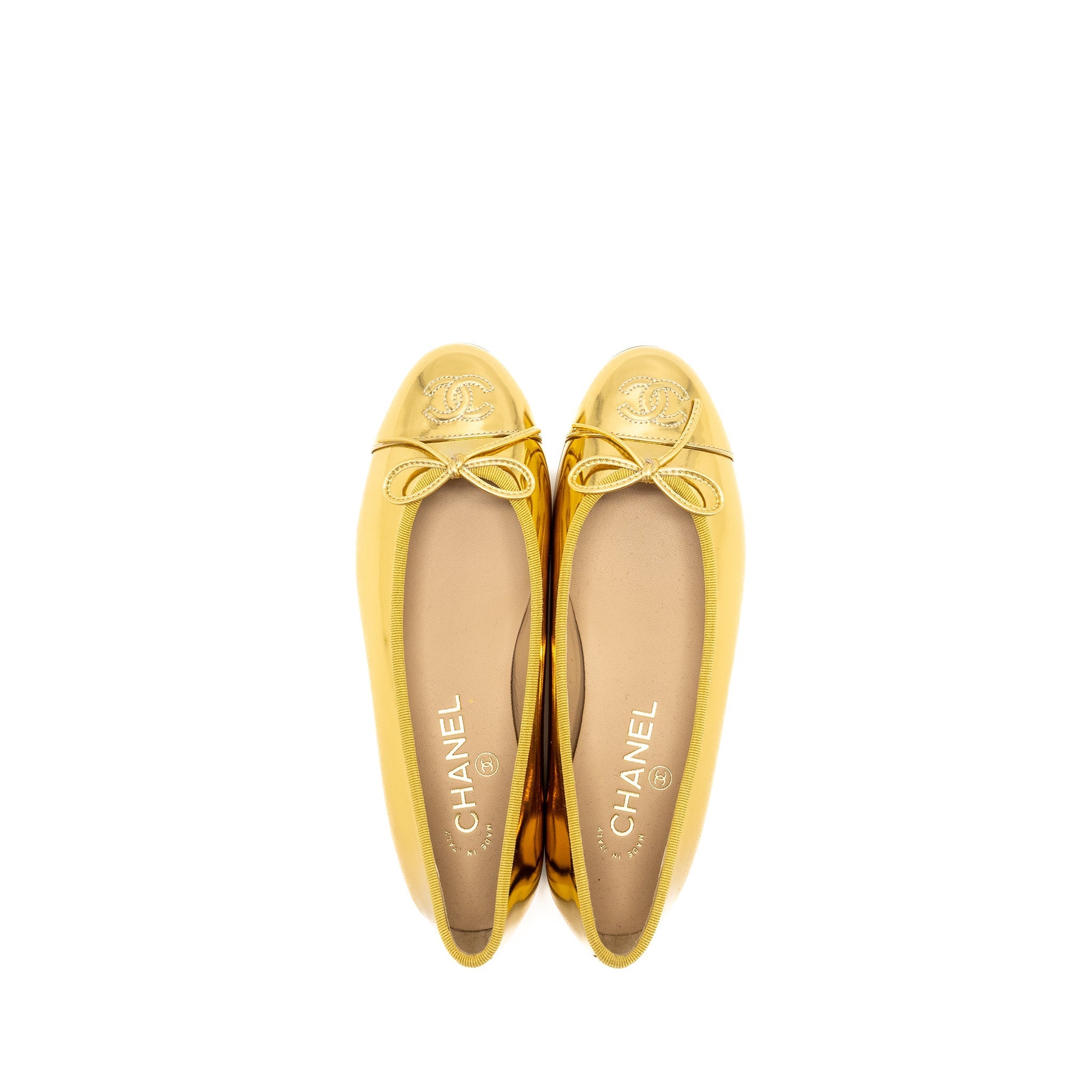 CHANEL 22K BALLERINAS FLAT SHOES CALFSKIN/PATENT GOLD